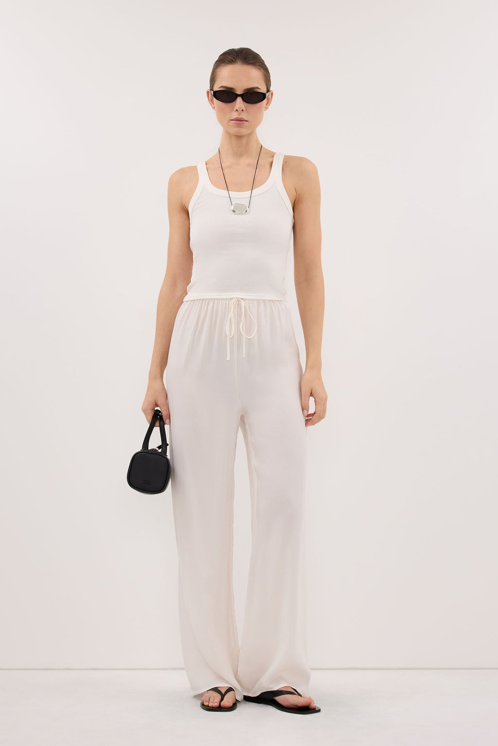 ADDIE WHITE CUPRO DRAWSTRING PANT