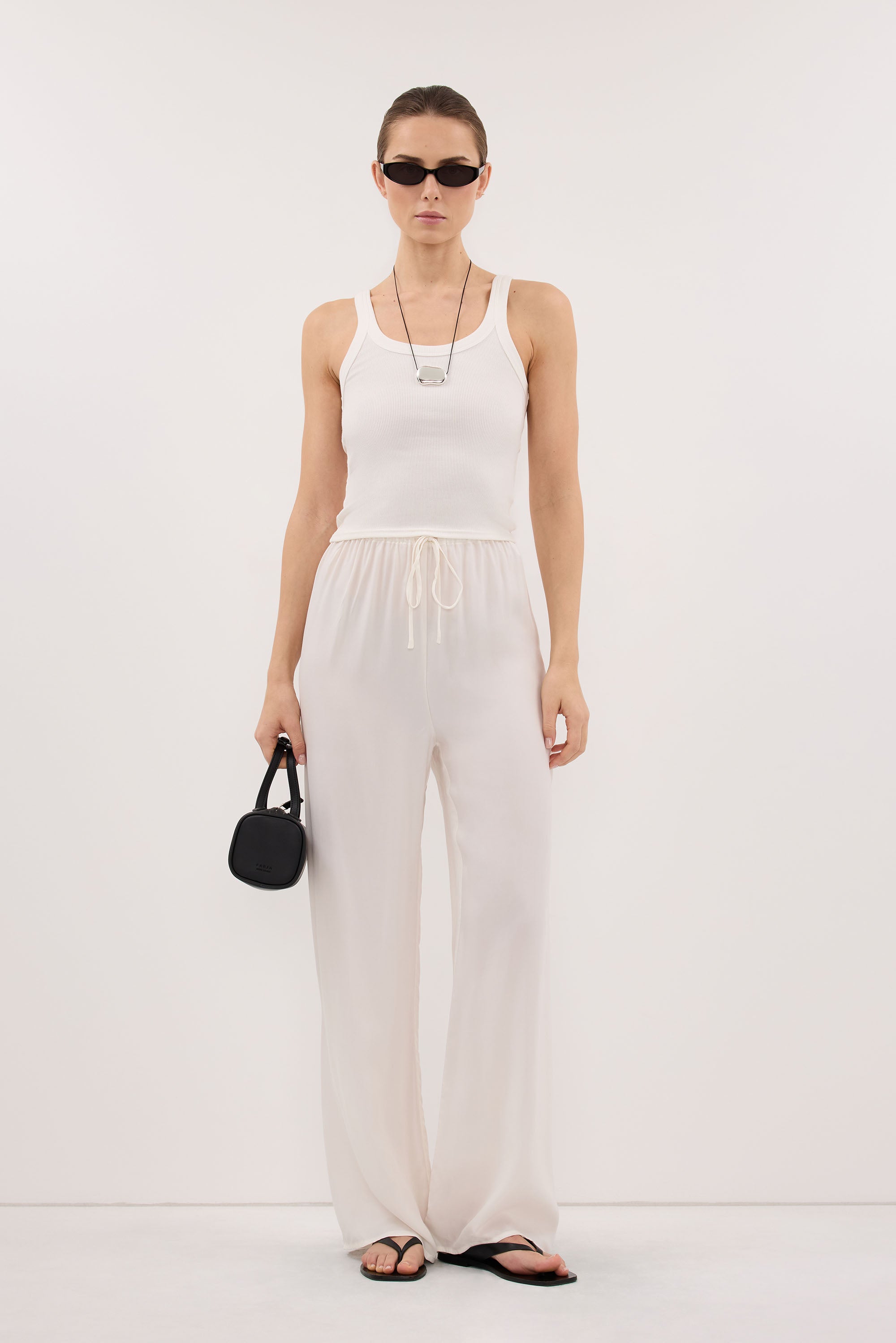 ADDIE WHITE CUPRO DRAWSTRING PANT