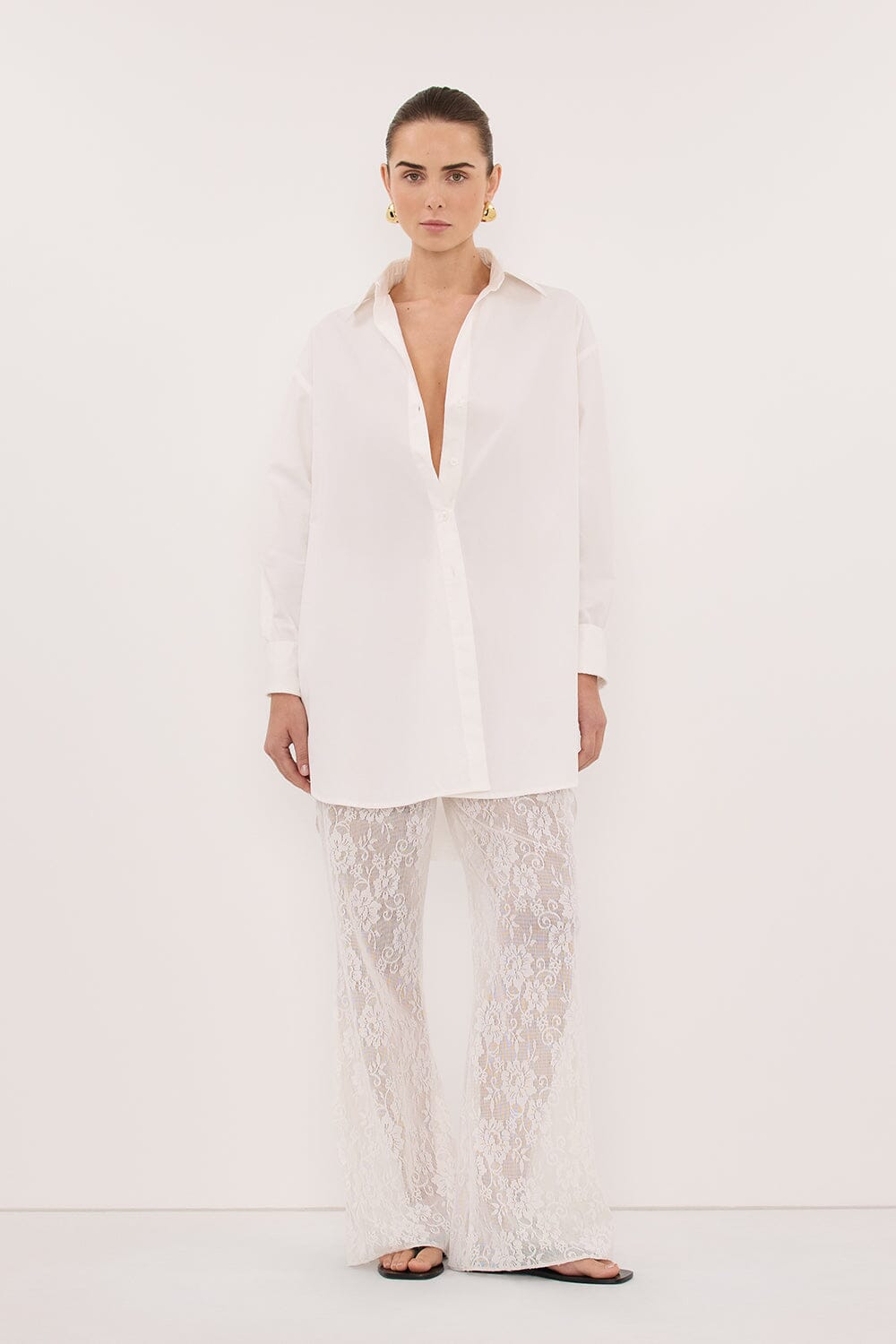 LULU LONGLINE WHITE COTTON SHIRT
