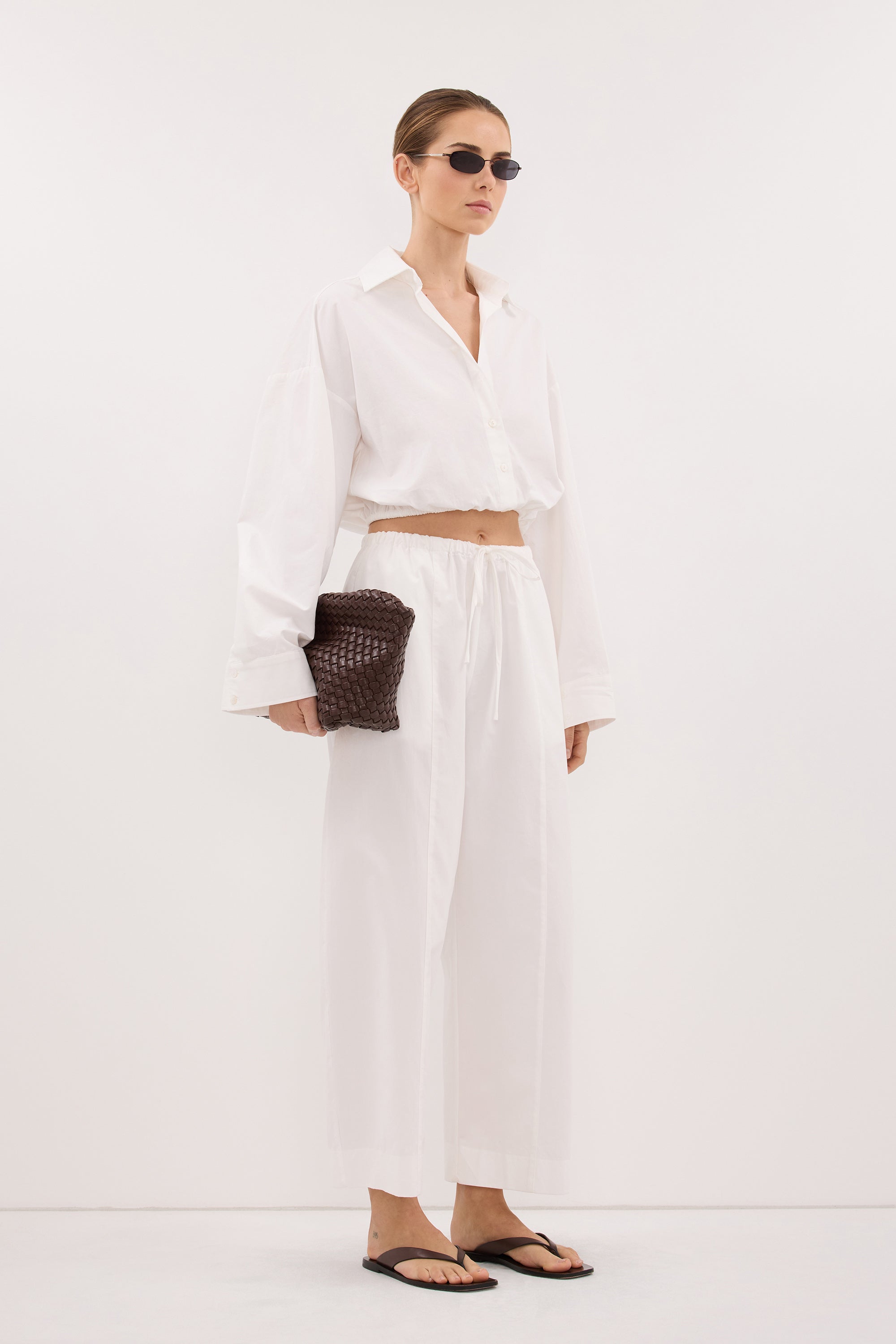 CALI WHITE COTTON CROPPED SHIRT