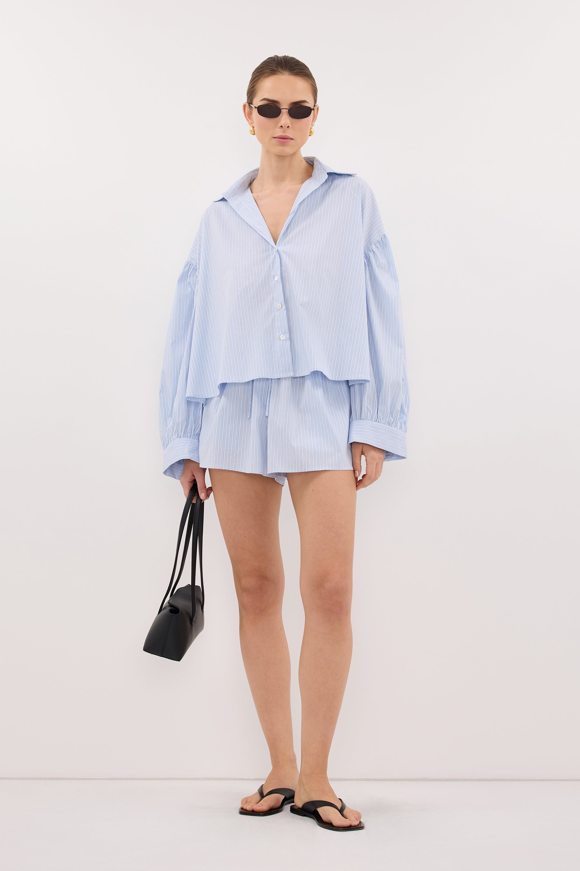 BERNICE BLUE STRIPE COTTON BLEND SHIRT