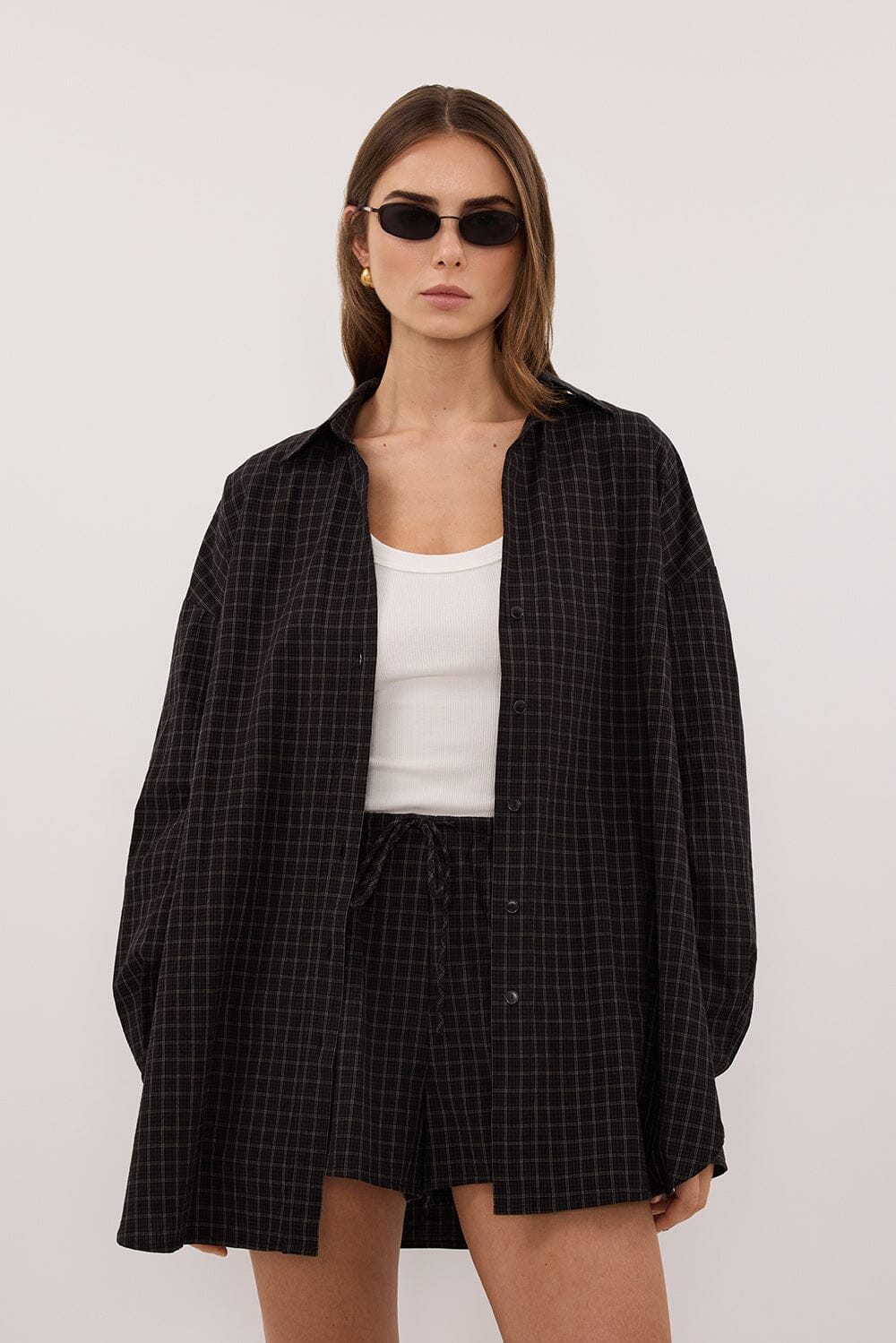 TOVA INK CHECK OVERSIZED COTTON SHIRT