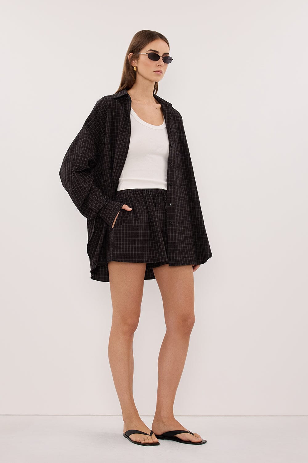 TOVA INK CHECK OVERSIZED COTTON SHIRT