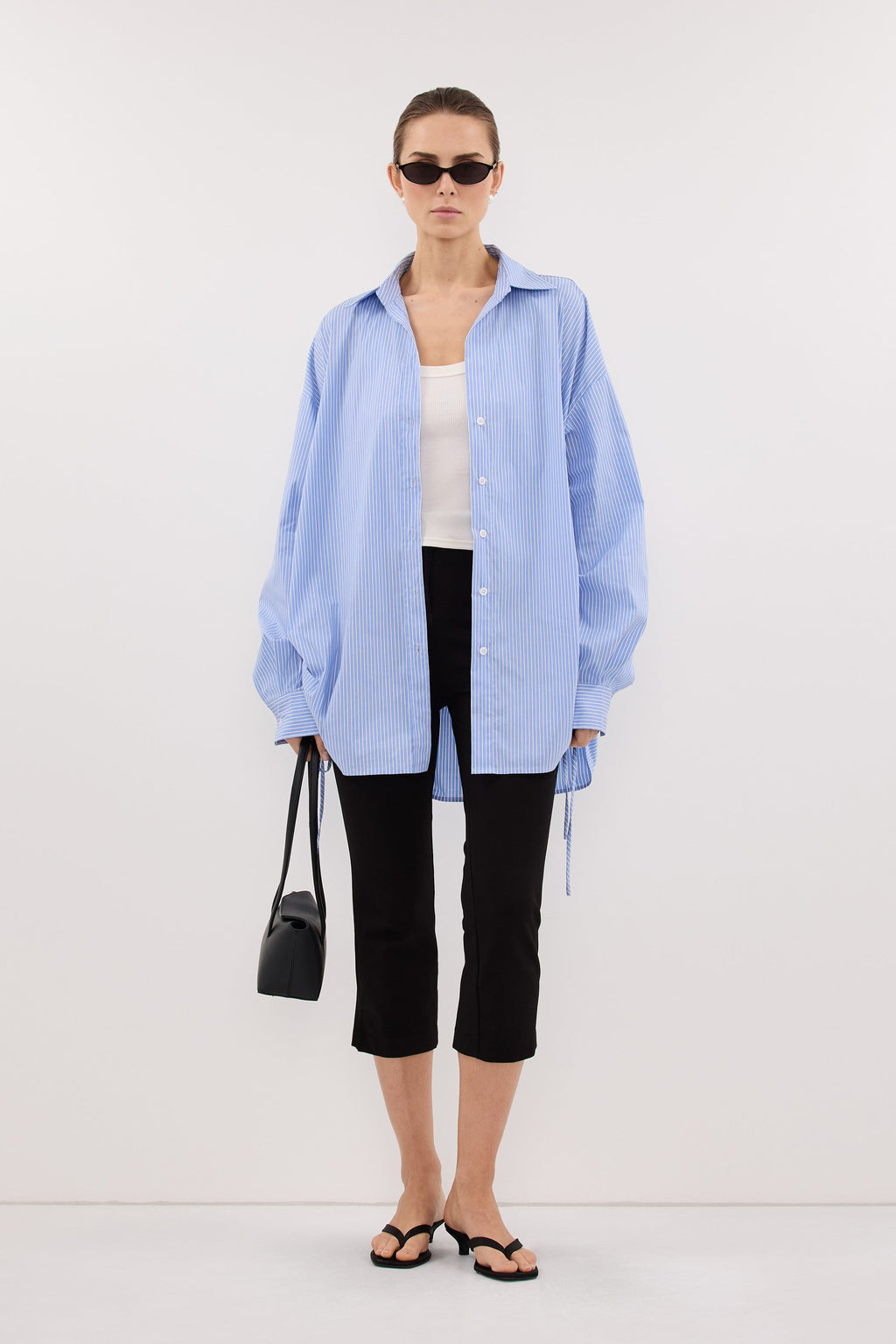 MATHILDE BLUE STRIPE SIDE TIE SHIRT