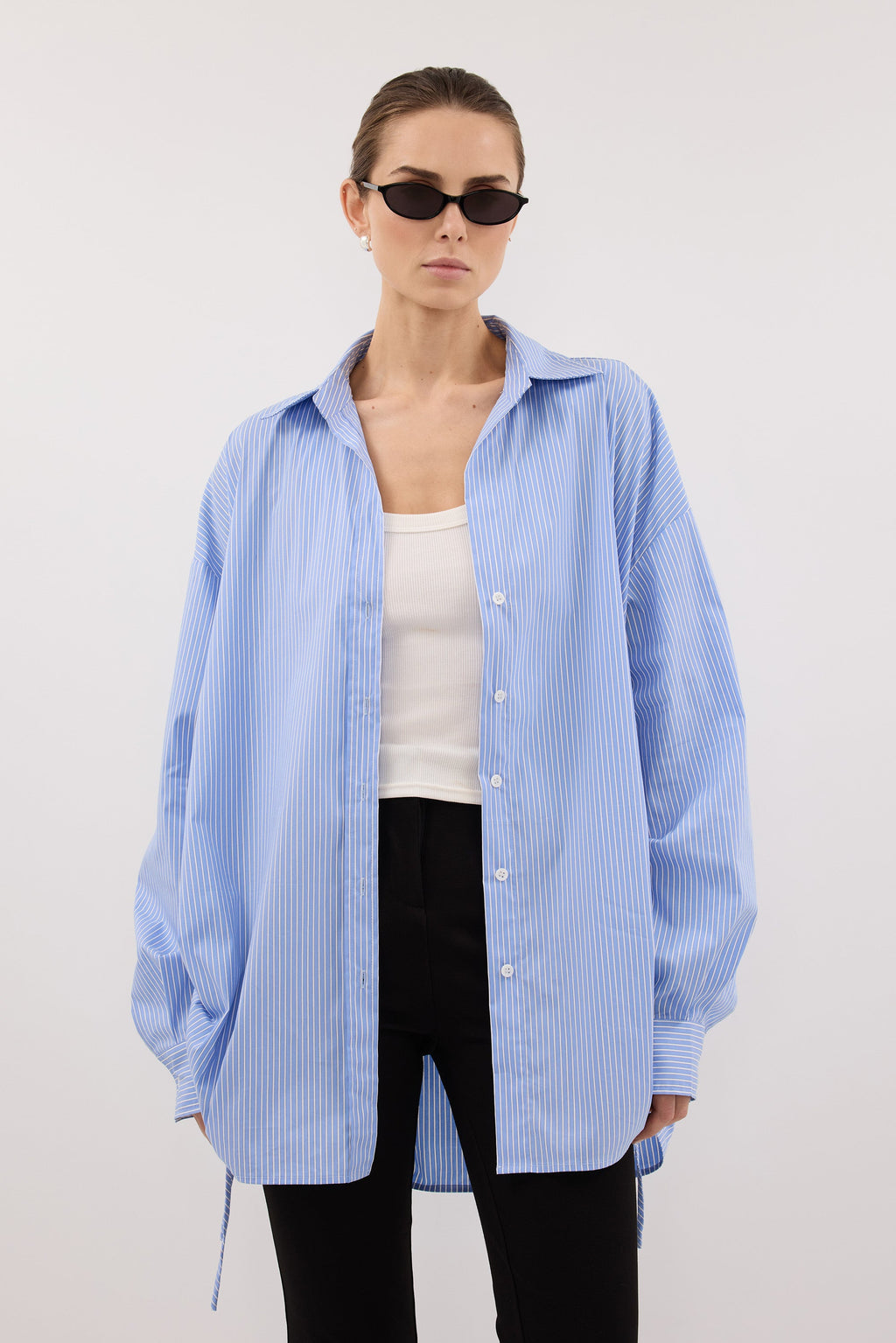 MATHILDE BLUE STRIPE SIDE TIE SHIRT