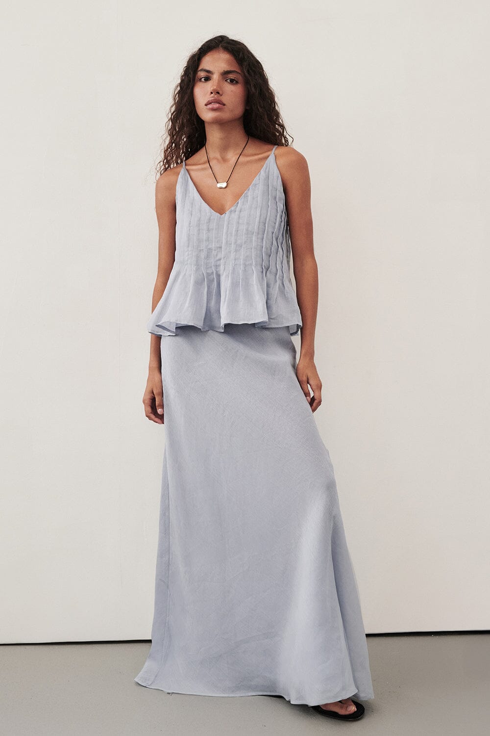 TAHLIA DUSTY BLUE RAMIE TOP