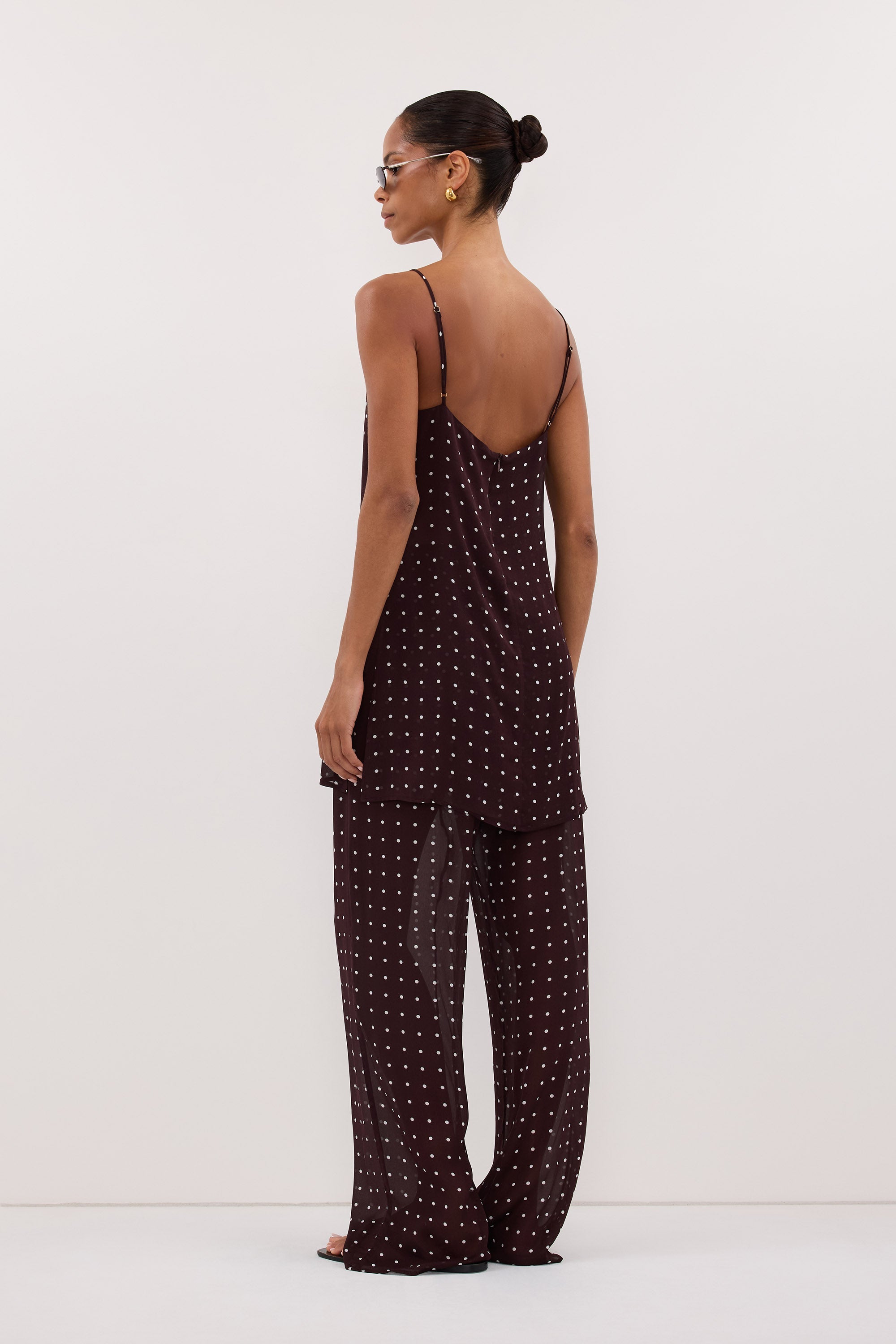 VANESSA BITTER CHOC SLEEVELESS SPOT CAMI TOP