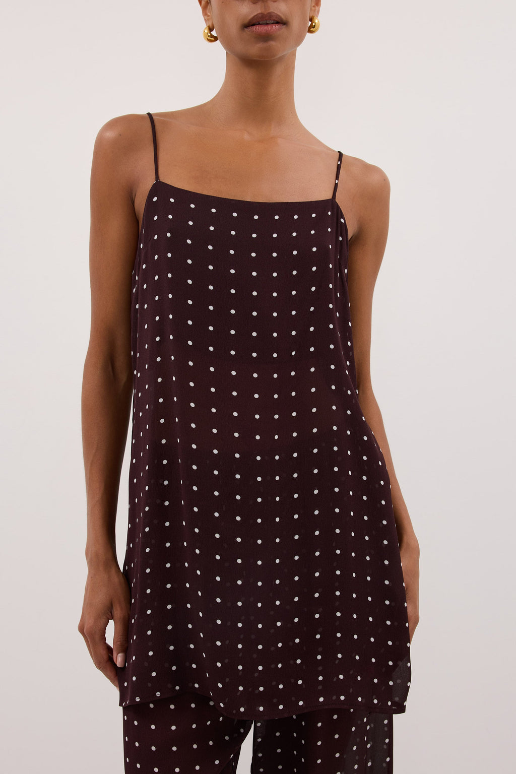 VANESSA BITTER CHOC SLEEVELESS SPOT CAMI TOP