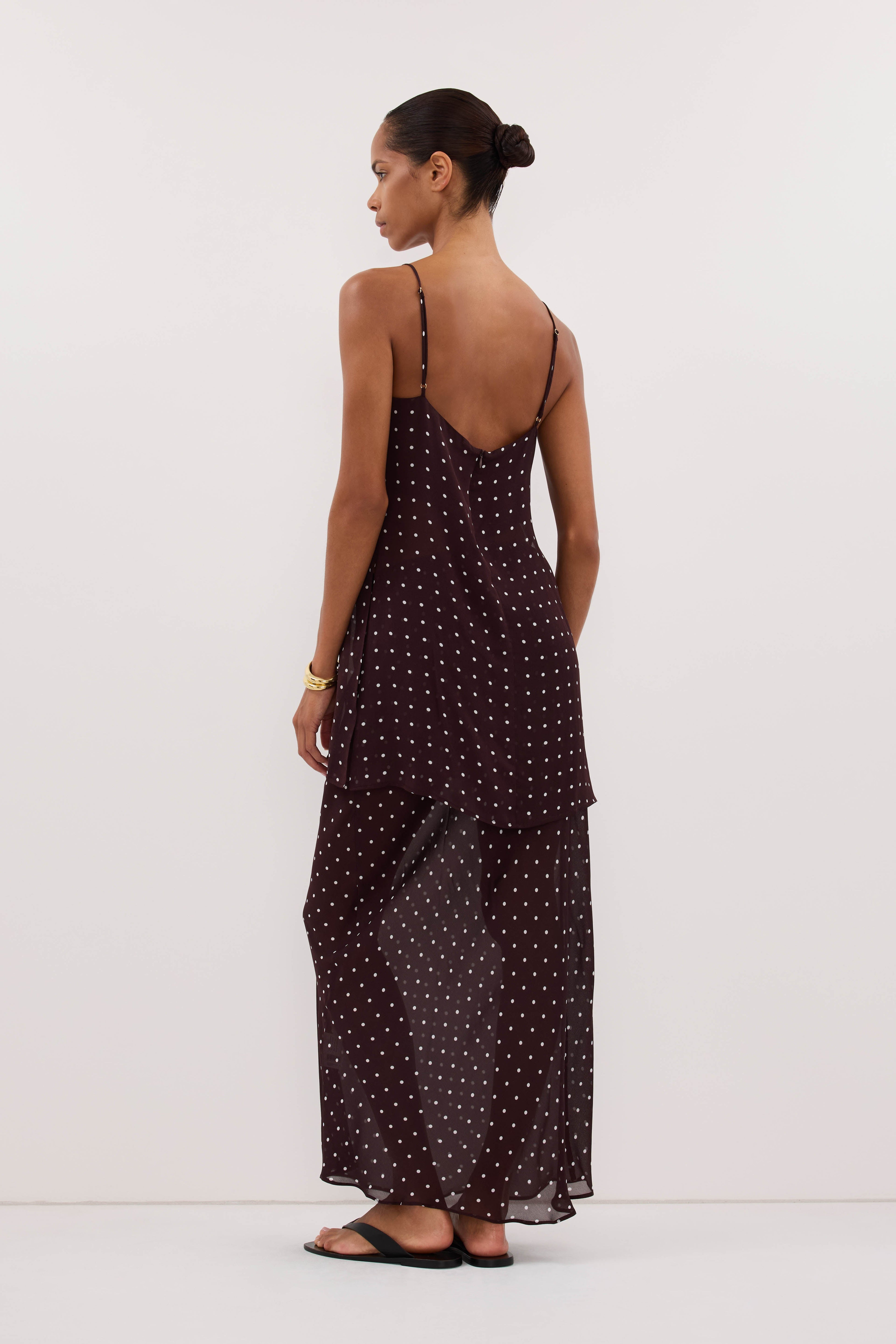 VANESSA BITTER CHOC SLEEVELESS SPOT CAMI TOP