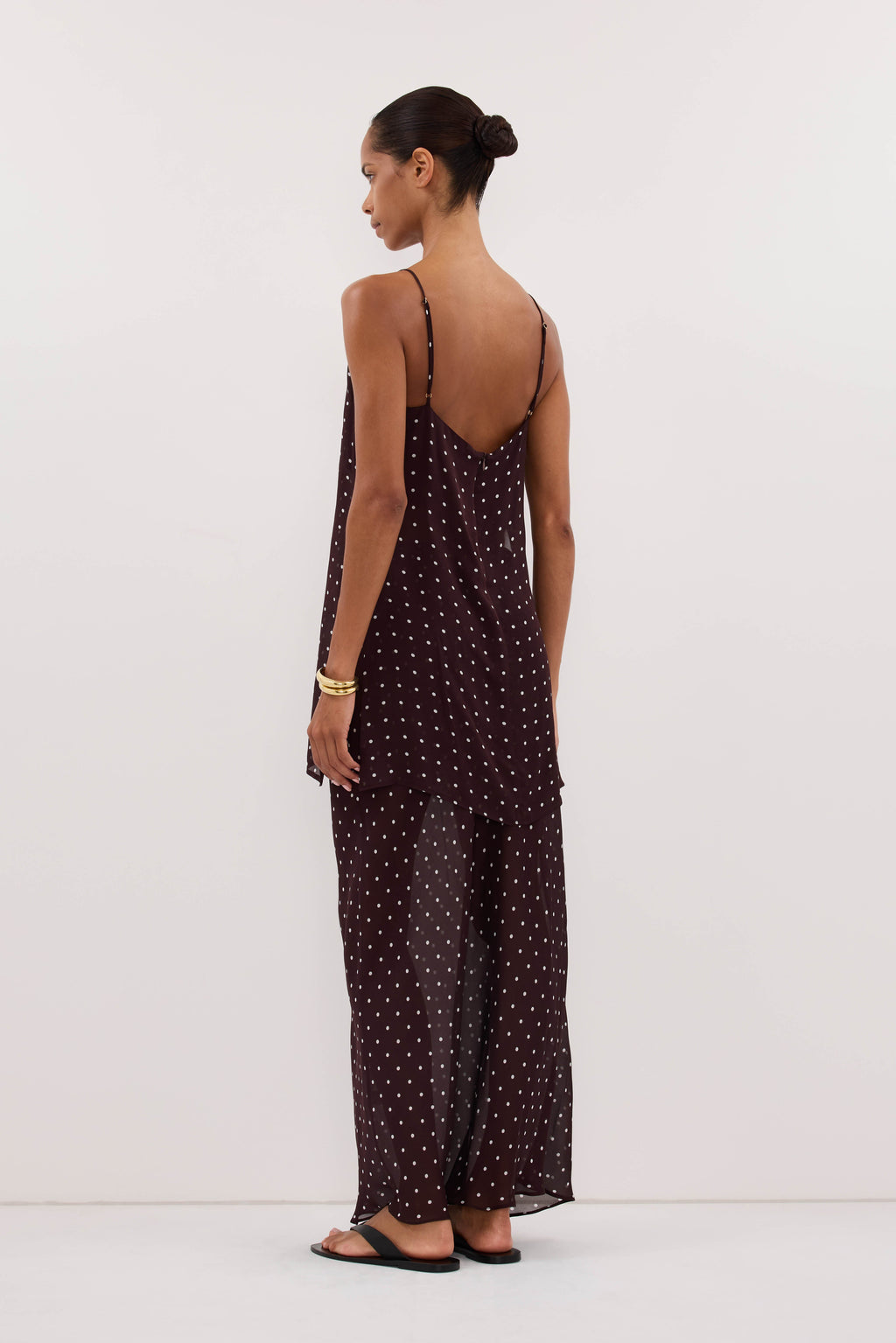 VANESSA BITTER CHOC SHEER SPOT MIDI SKIRT