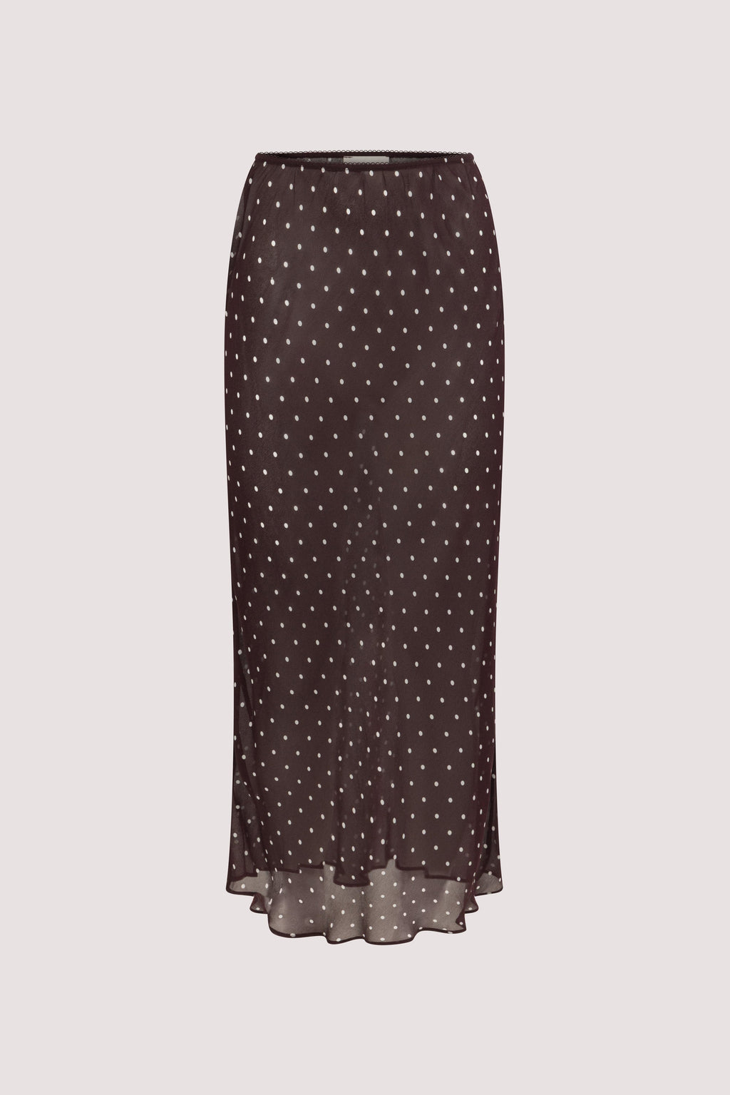 VANESSA BITTER CHOC SHEER SPOT MIDI SKIRT