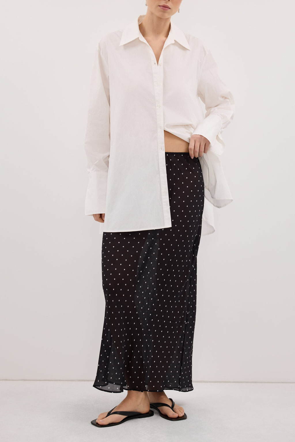VANESSA BLACK SHEER SPOT MIDI SKIRT