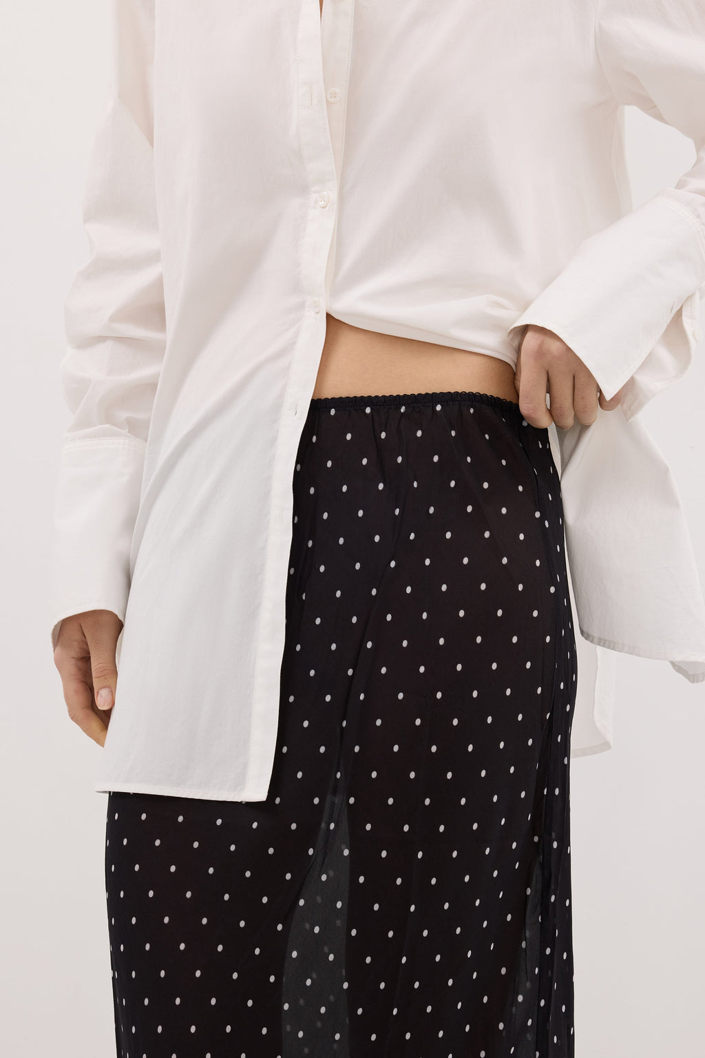 VANESSA BLACK SHEER SPOT MIDI SKIRT