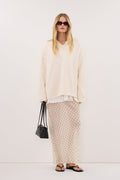 VANESSA SANDSTONE SHEER SPOT MIDI SKIRT