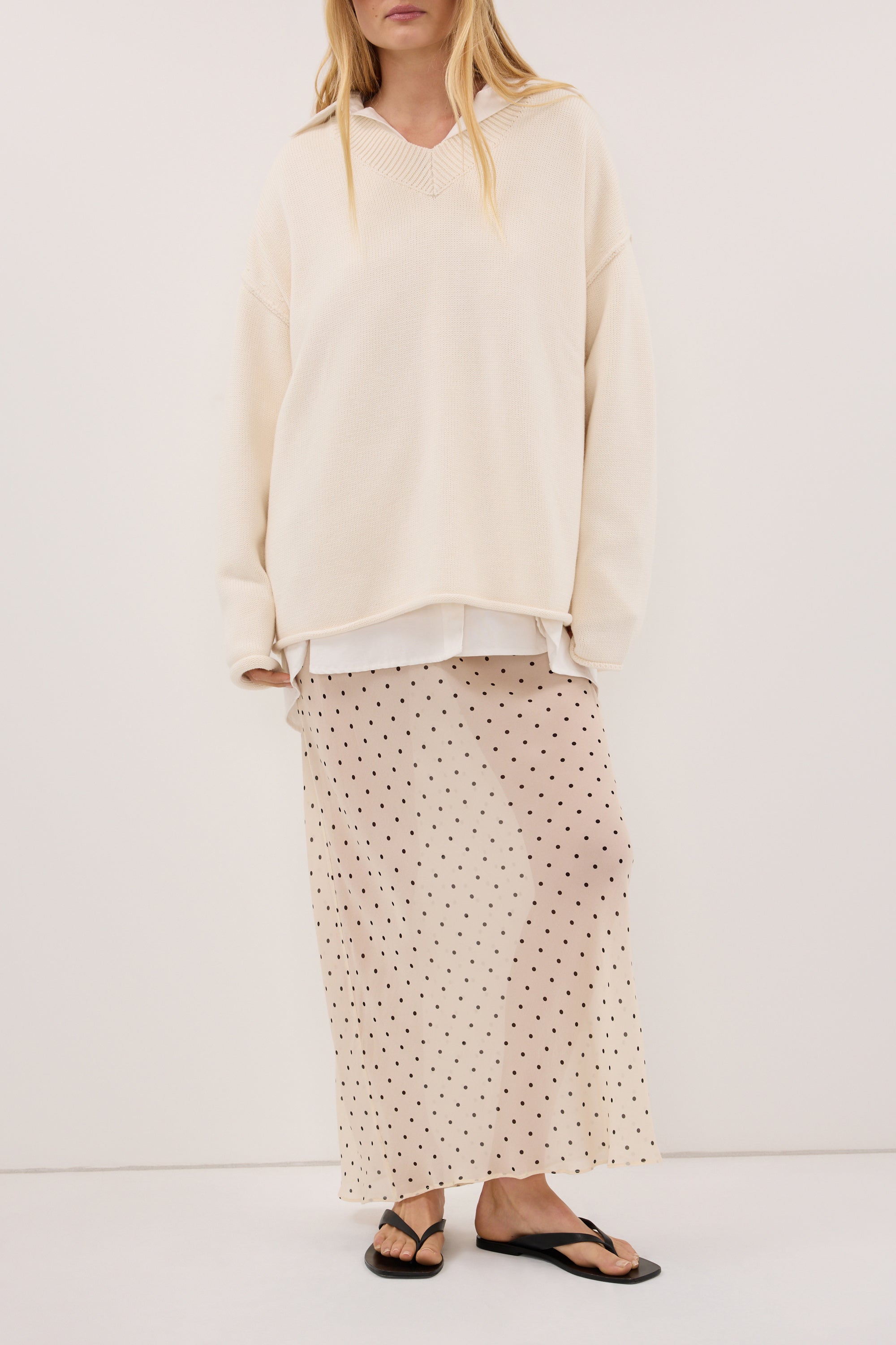 VANESSA SANDSTONE SHEER SPOT MIDI SKIRT