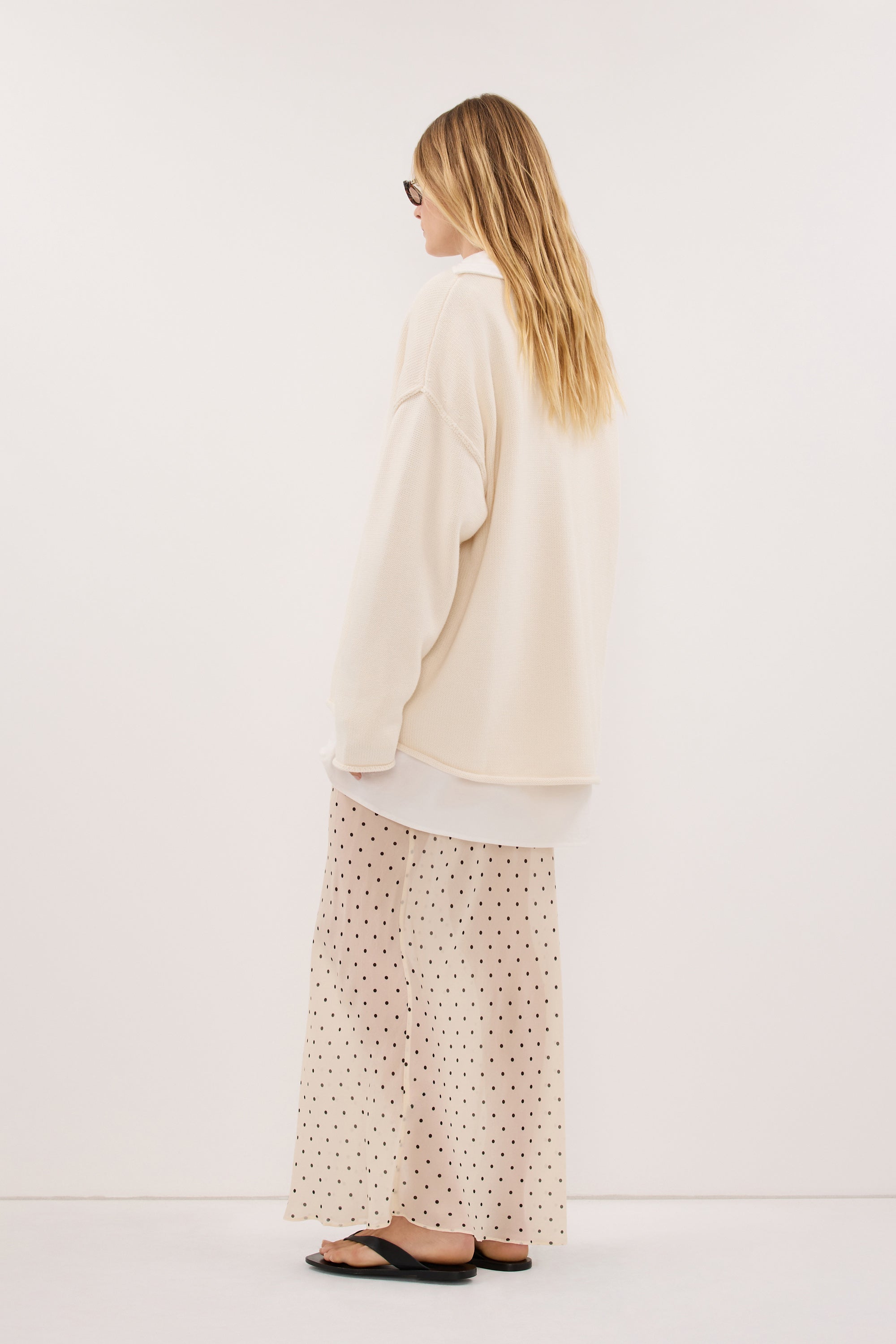 VANESSA SANDSTONE SHEER SPOT MIDI SKIRT
