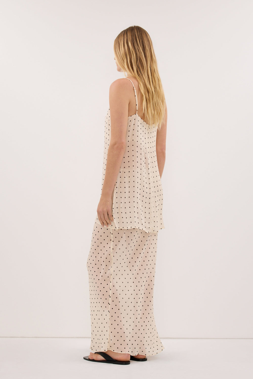 VANESSA SANDSTONE SHEER SPOT MIDI SKIRT