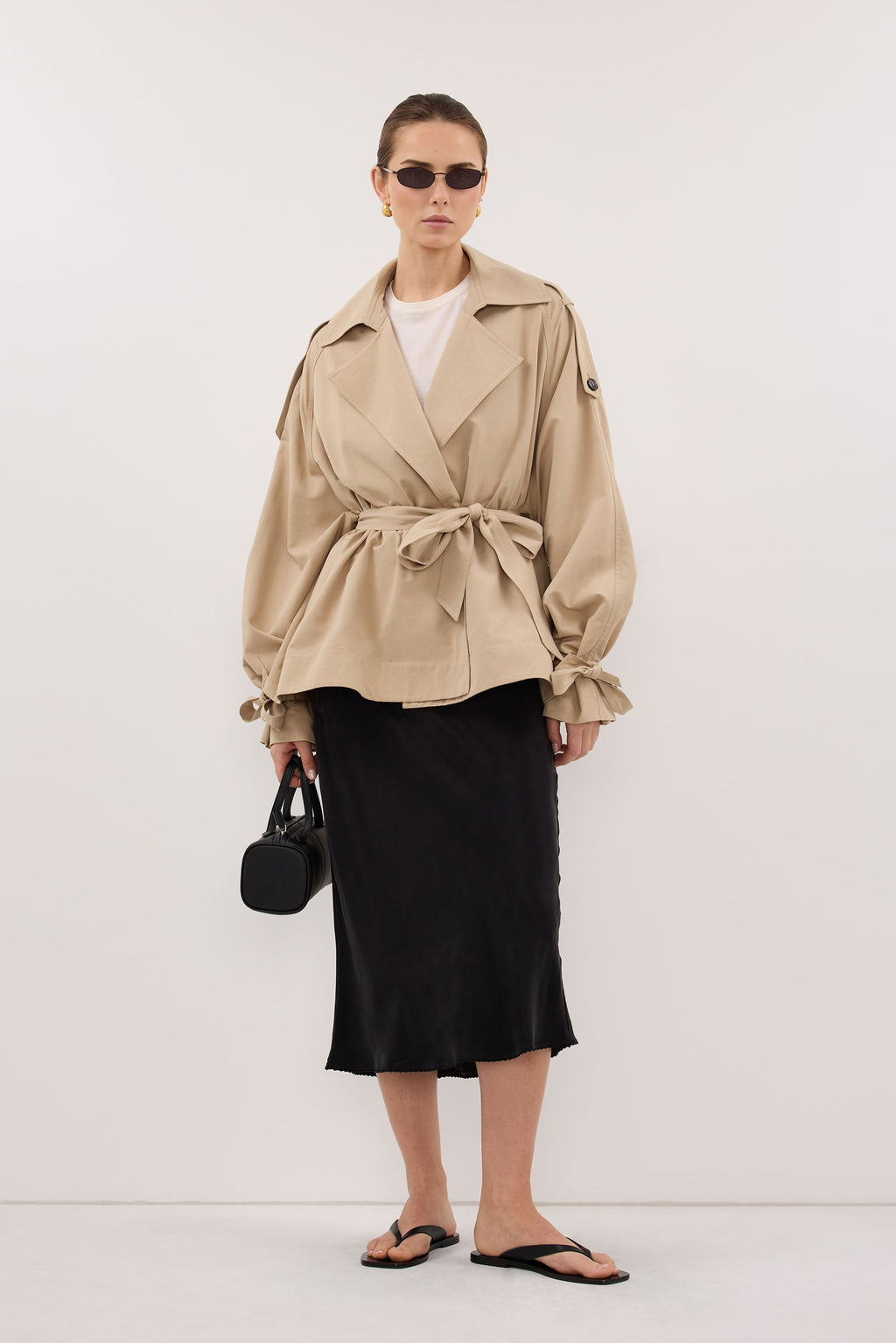 ARELIA BLACK CUPRO MIDI SKIRT