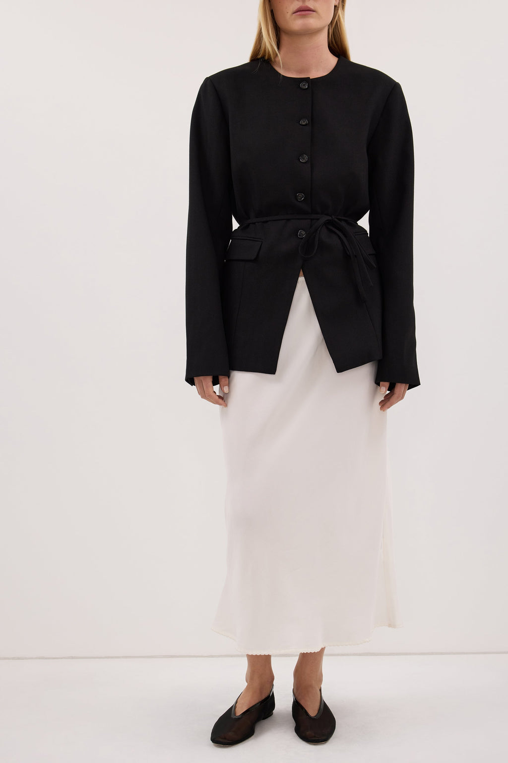 ARELIA WHITE CUPRO MIDI SKIRT