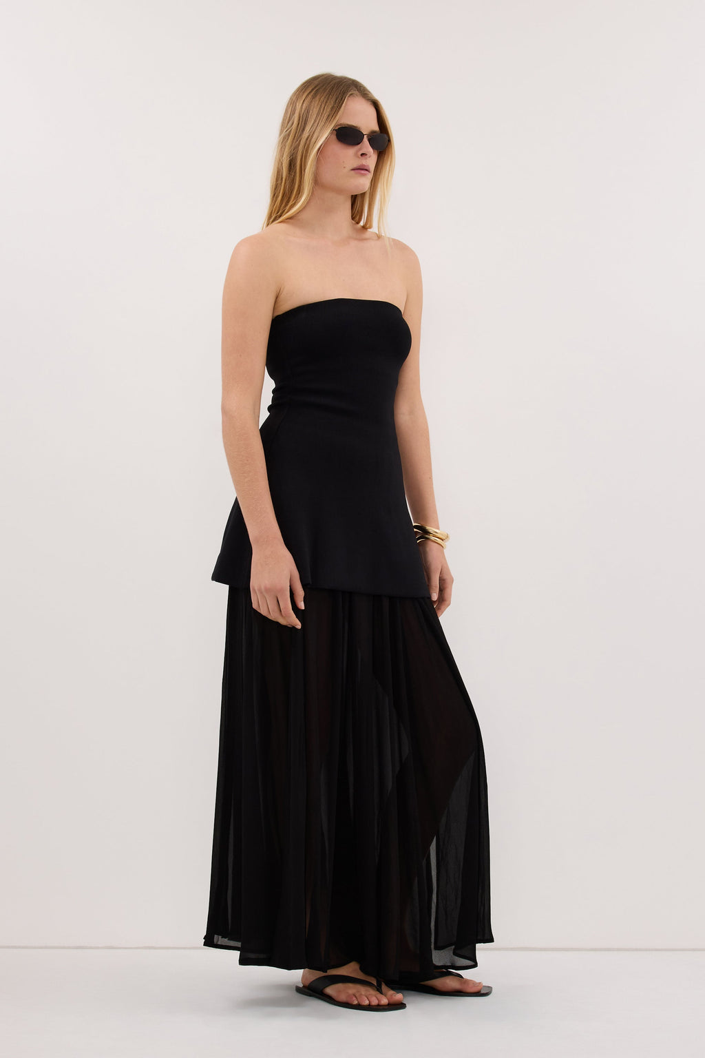CORALIE BLACK SHEER MIDI SKIRT