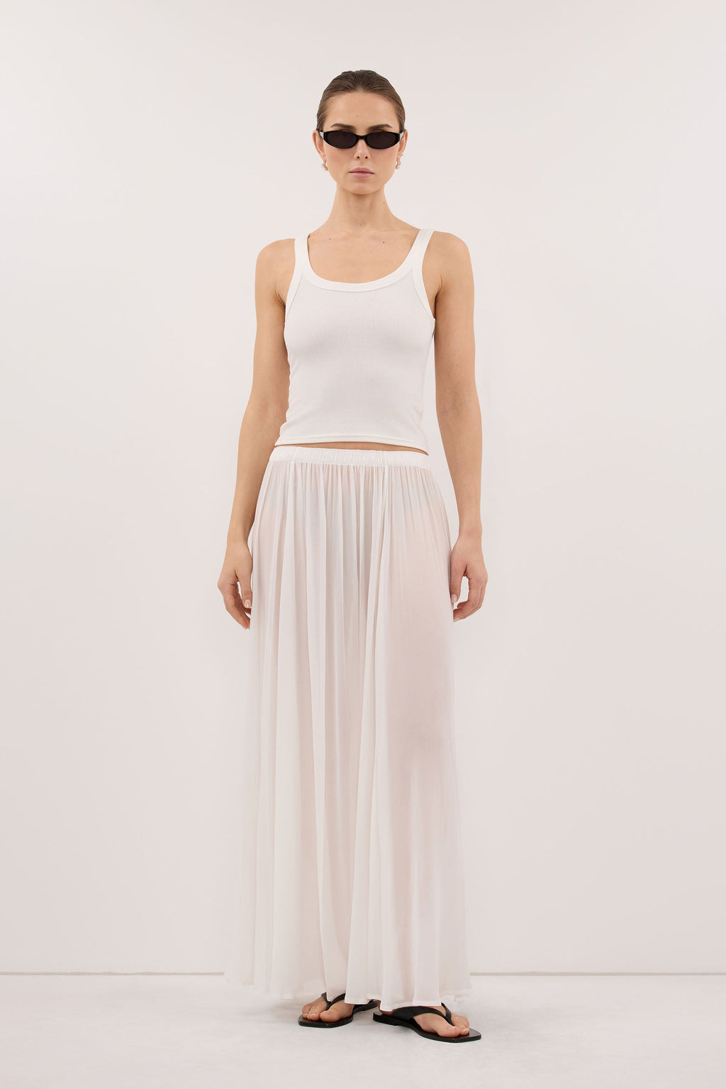CORALIE OFF WHITE SHEER MIDI SKIRT