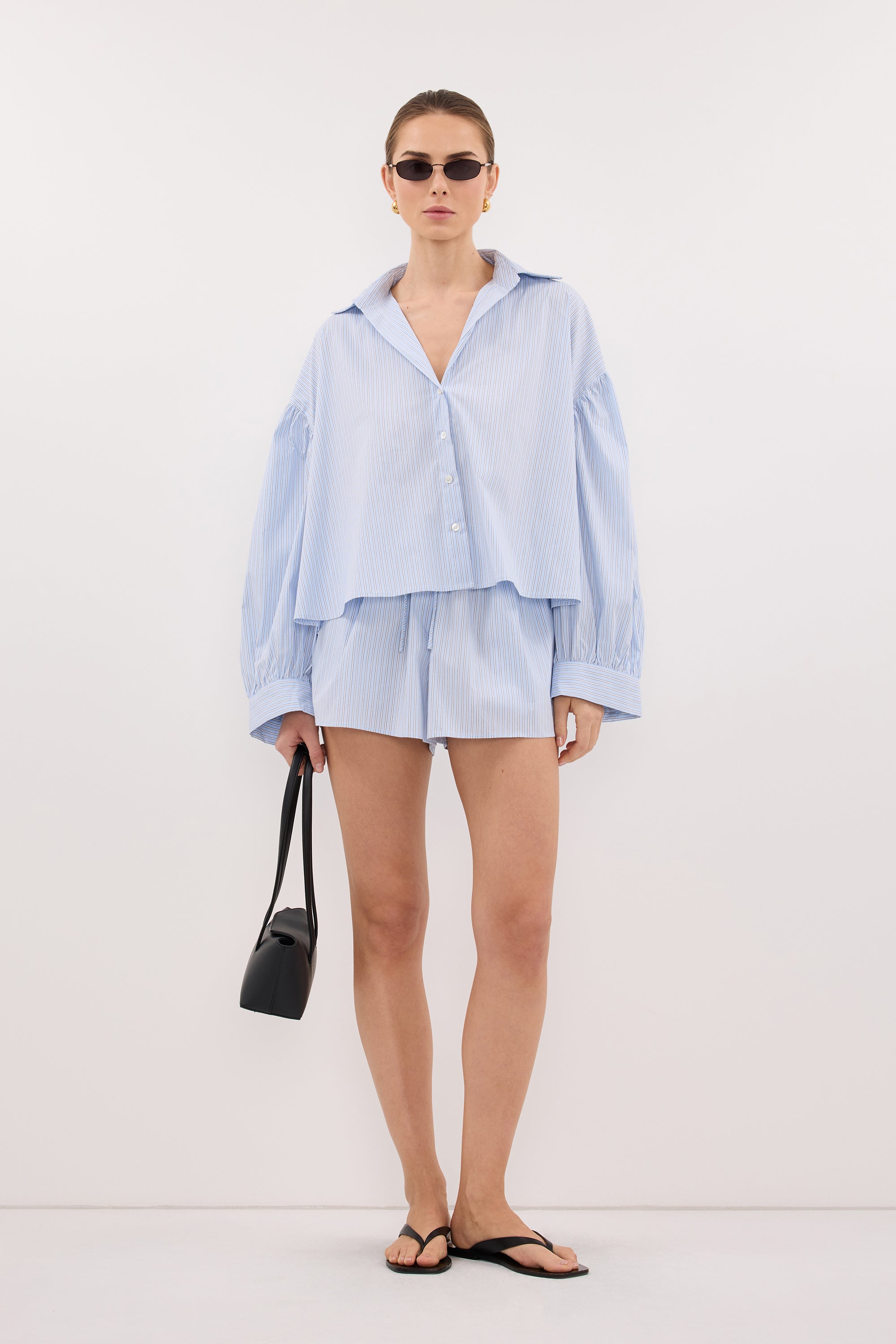 BERNICE BLUE STRIPE COTTON BLEND SHORT