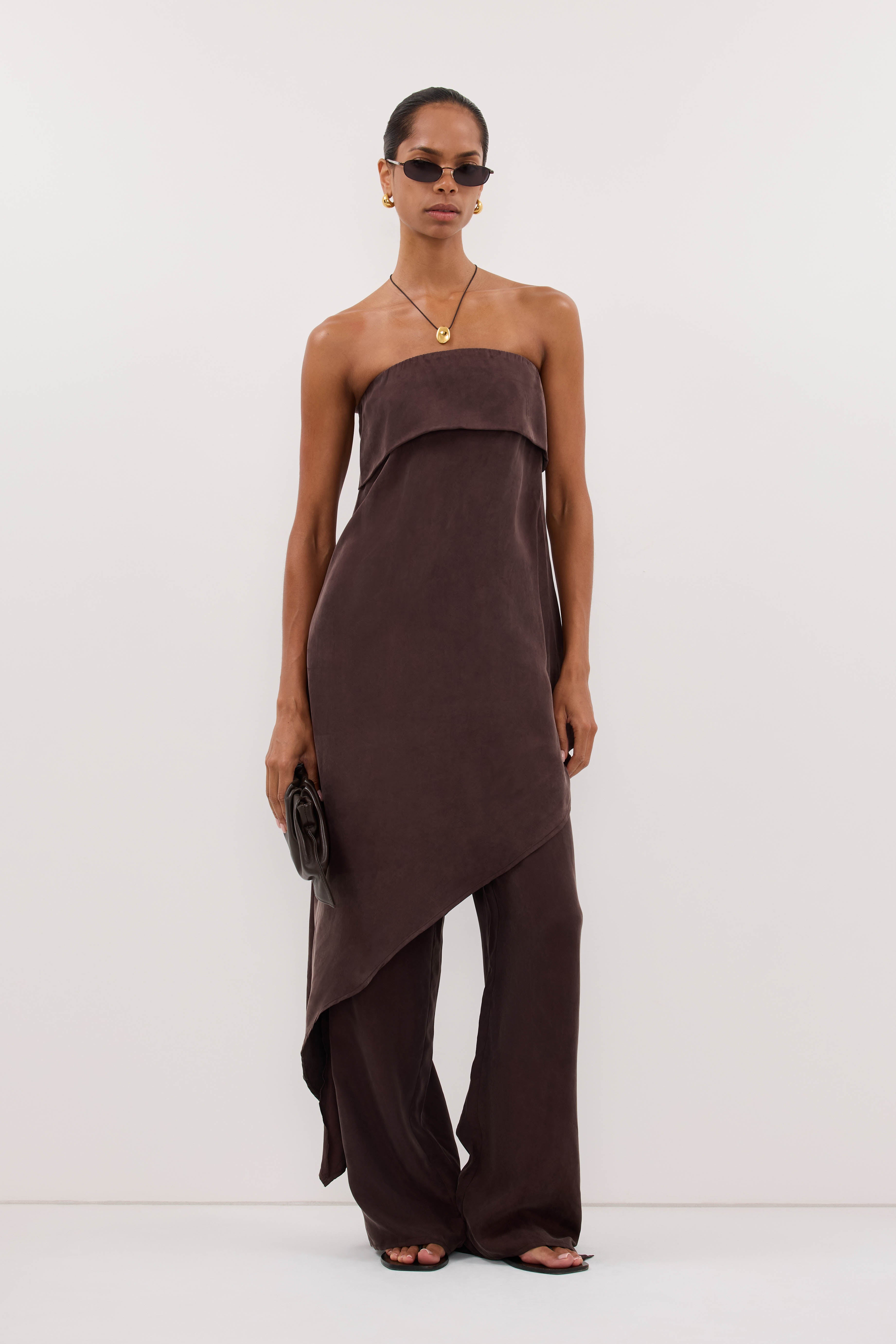 XENA PLUM CHOC CUPRO SIDE SPLIT PANT