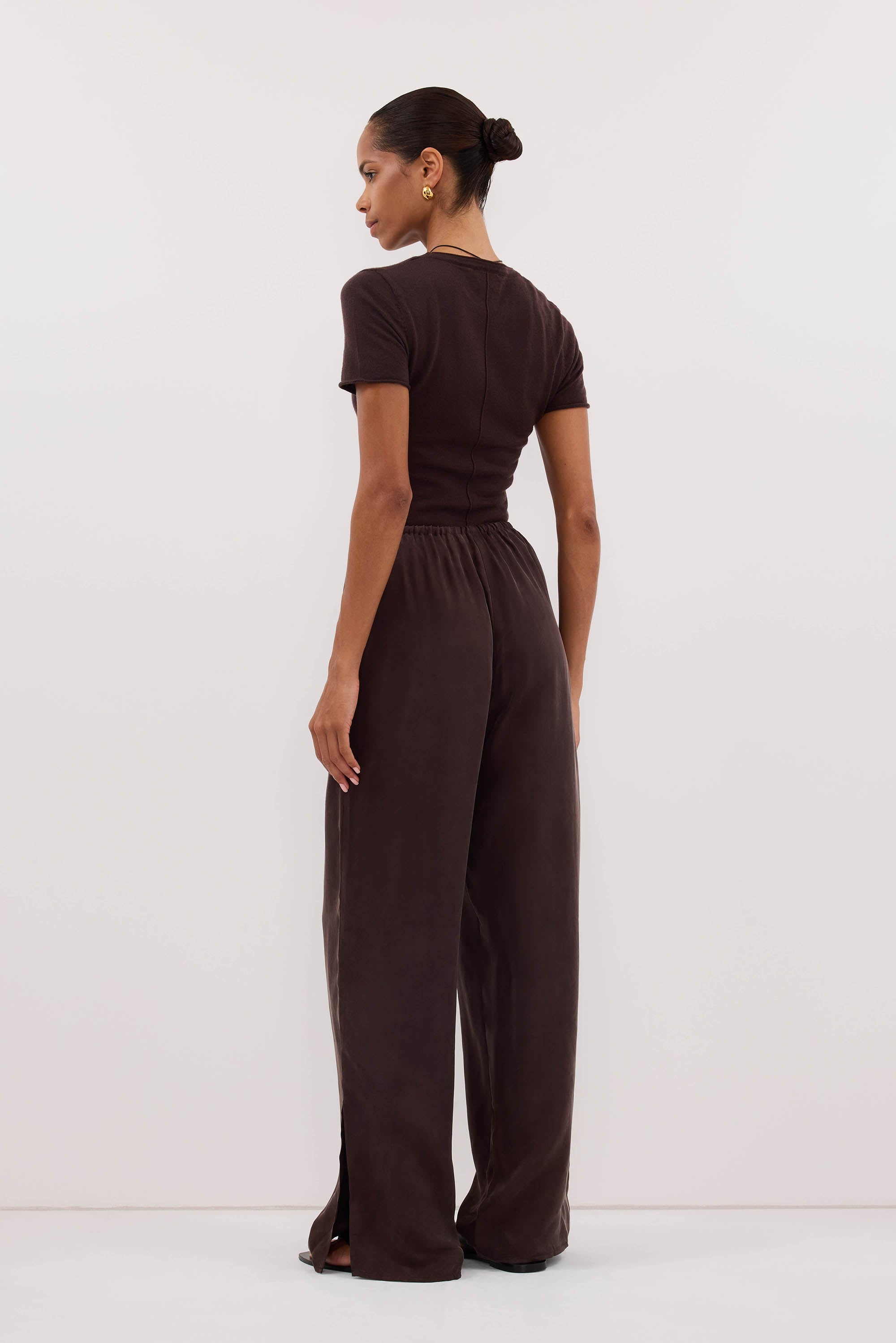 XENA PLUM CHOC CUPRO SIDE SPLIT PANT