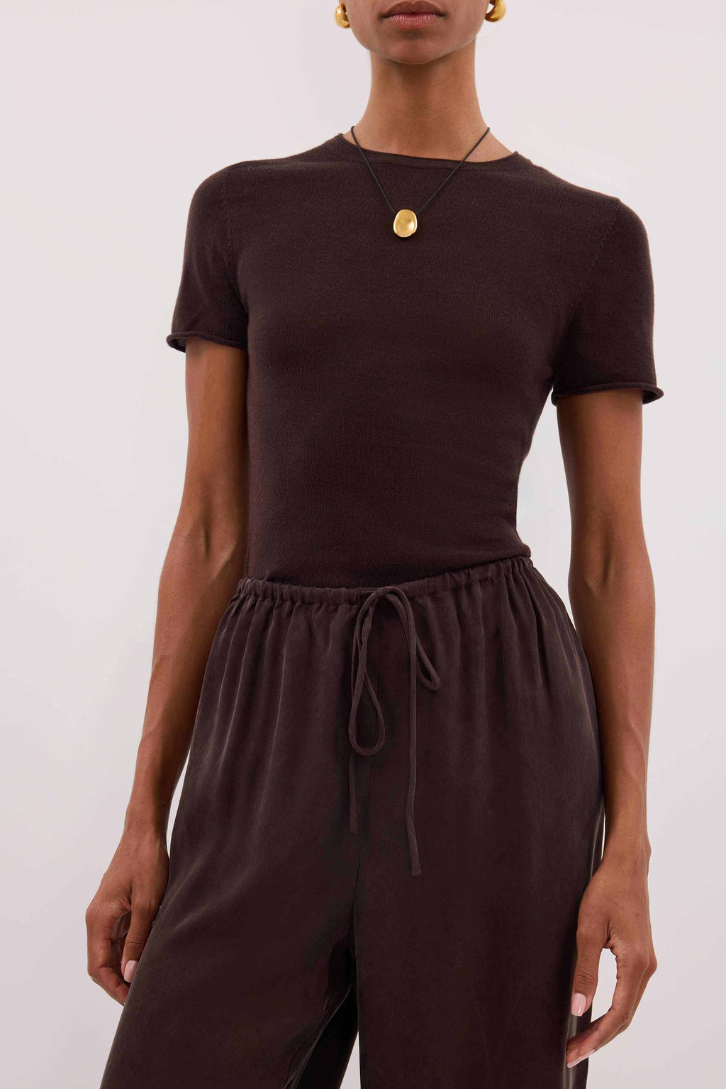 XENA PLUM CHOC CUPRO SIDE SPLIT PANT
