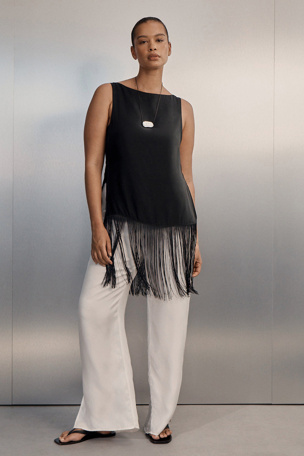 XENA WHITE CUPRO SIDE SPLIT PANT