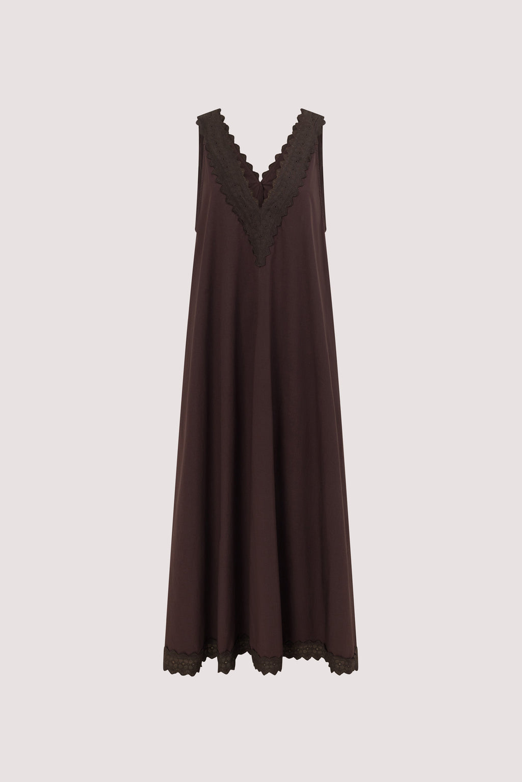 ANNABEL BURNT CHOC SLEEVELESS V NECK MIDI DRESS