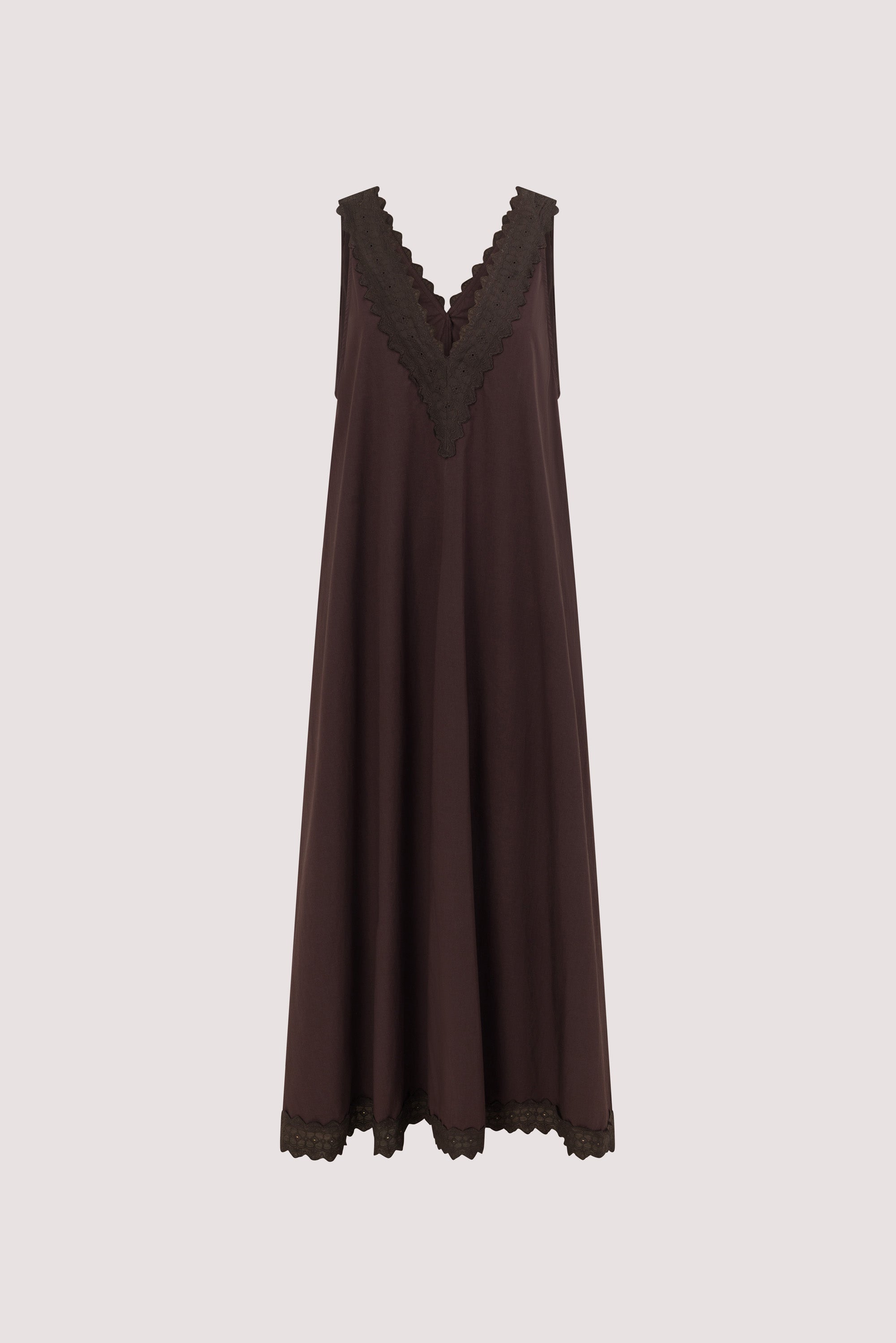 ANNABEL BURNT CHOC SLEEVELESS V NECK MIDI DRESS