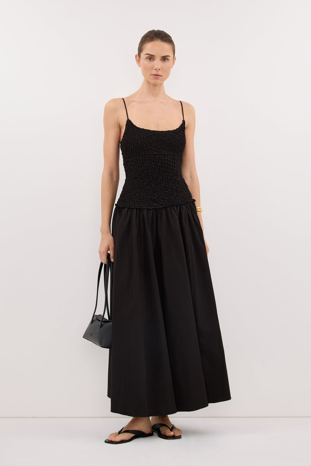 IZAIAH BLACK COTTON MIDI DRESS