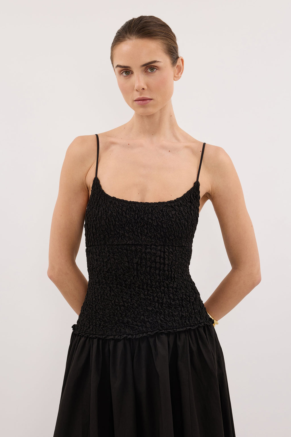 IZAIAH BLACK COTTON MIDI DRESS