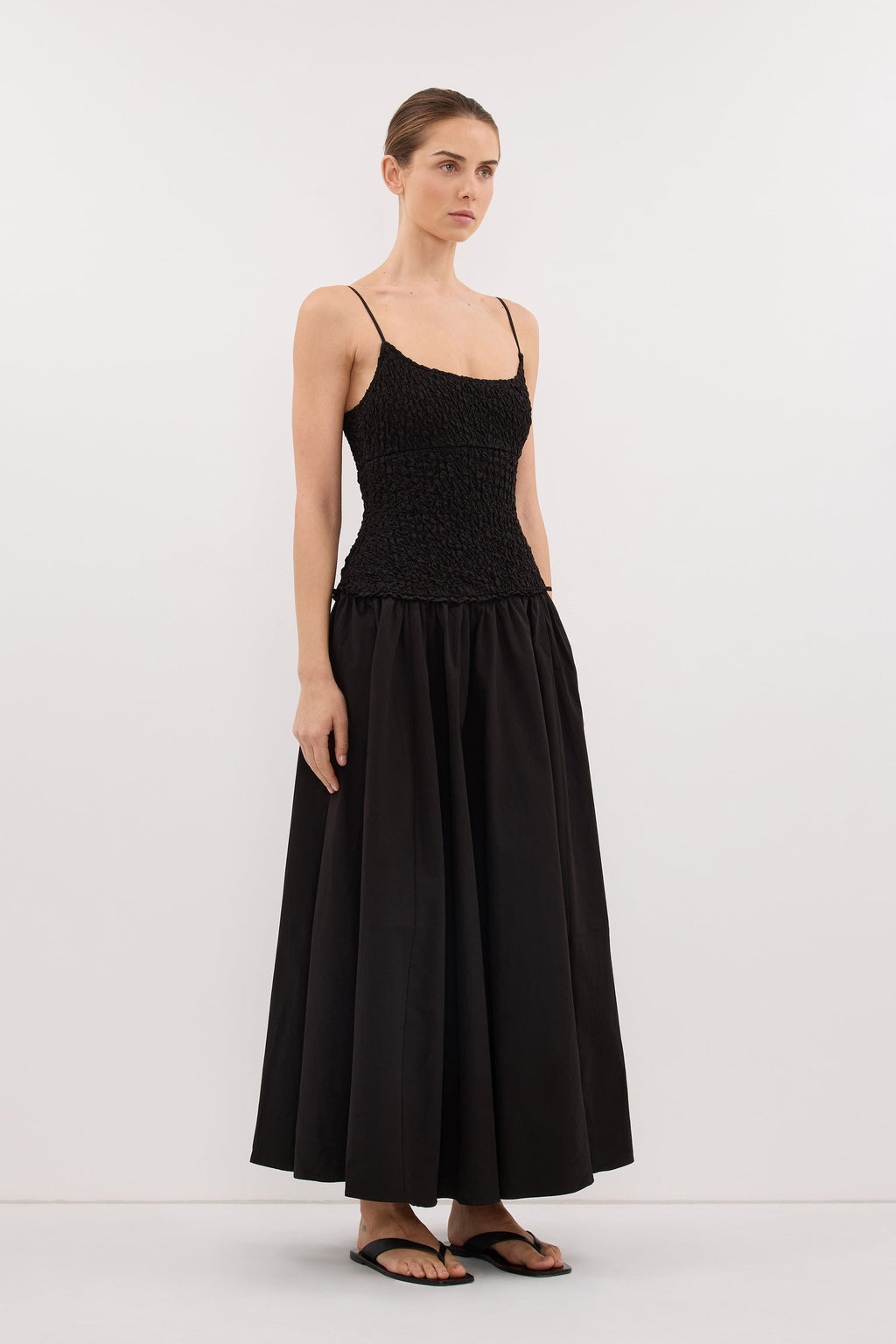 IZAIAH BLACK COTTON MIDI DRESS