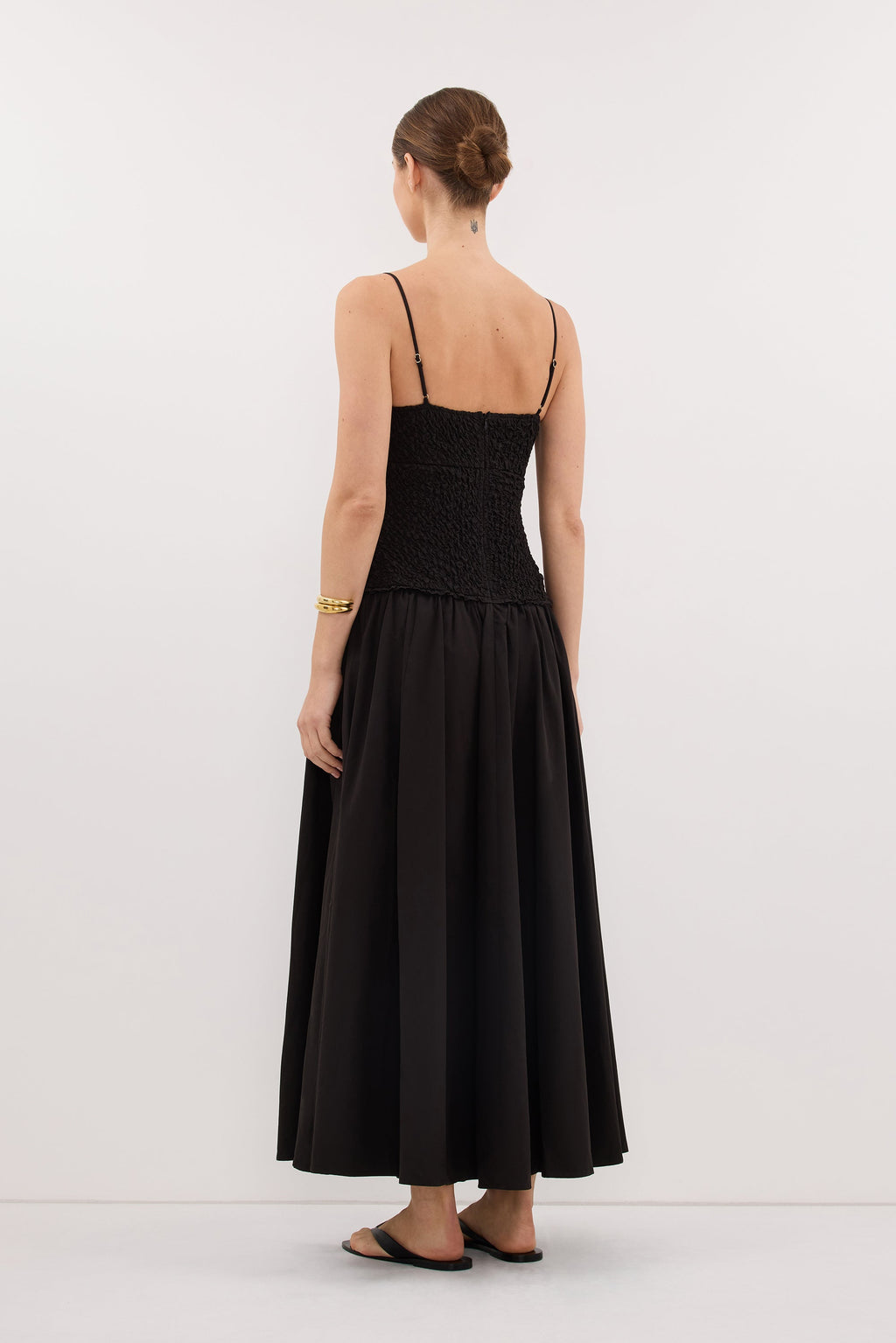 IZAIAH BLACK COTTON MIDI DRESS