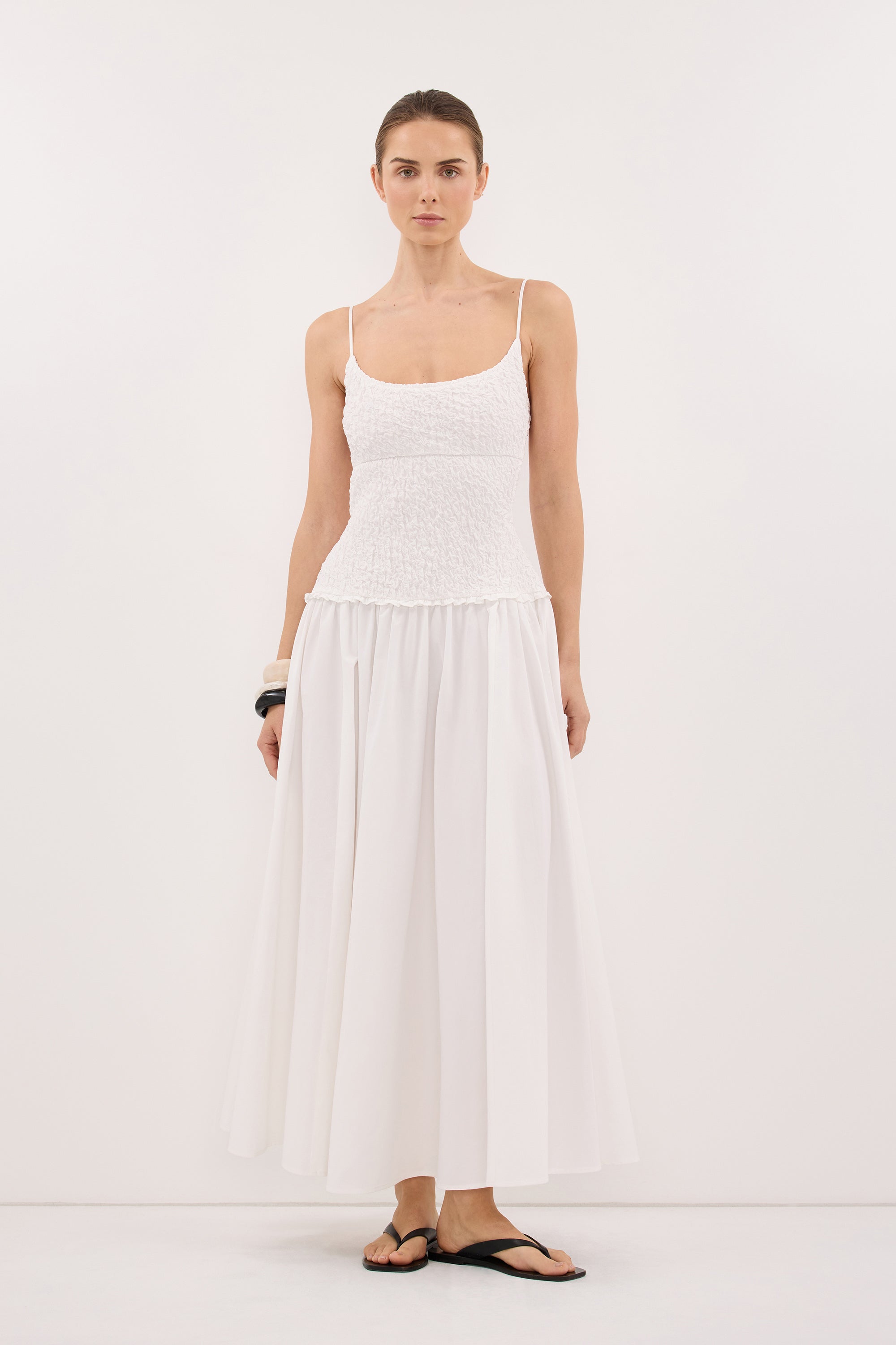 IZAIAH WHITE COTTON MIDI DRESS