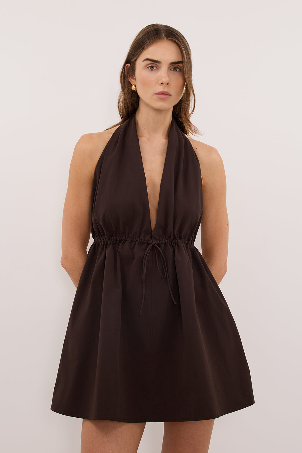 TAMMY BURNT CHOC COTTON MINI DRESS