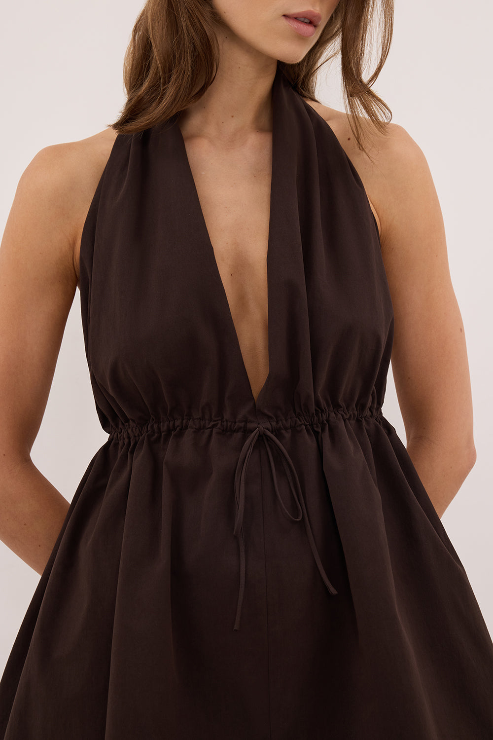 TAMMY BURNT CHOC COTTON MINI DRESS