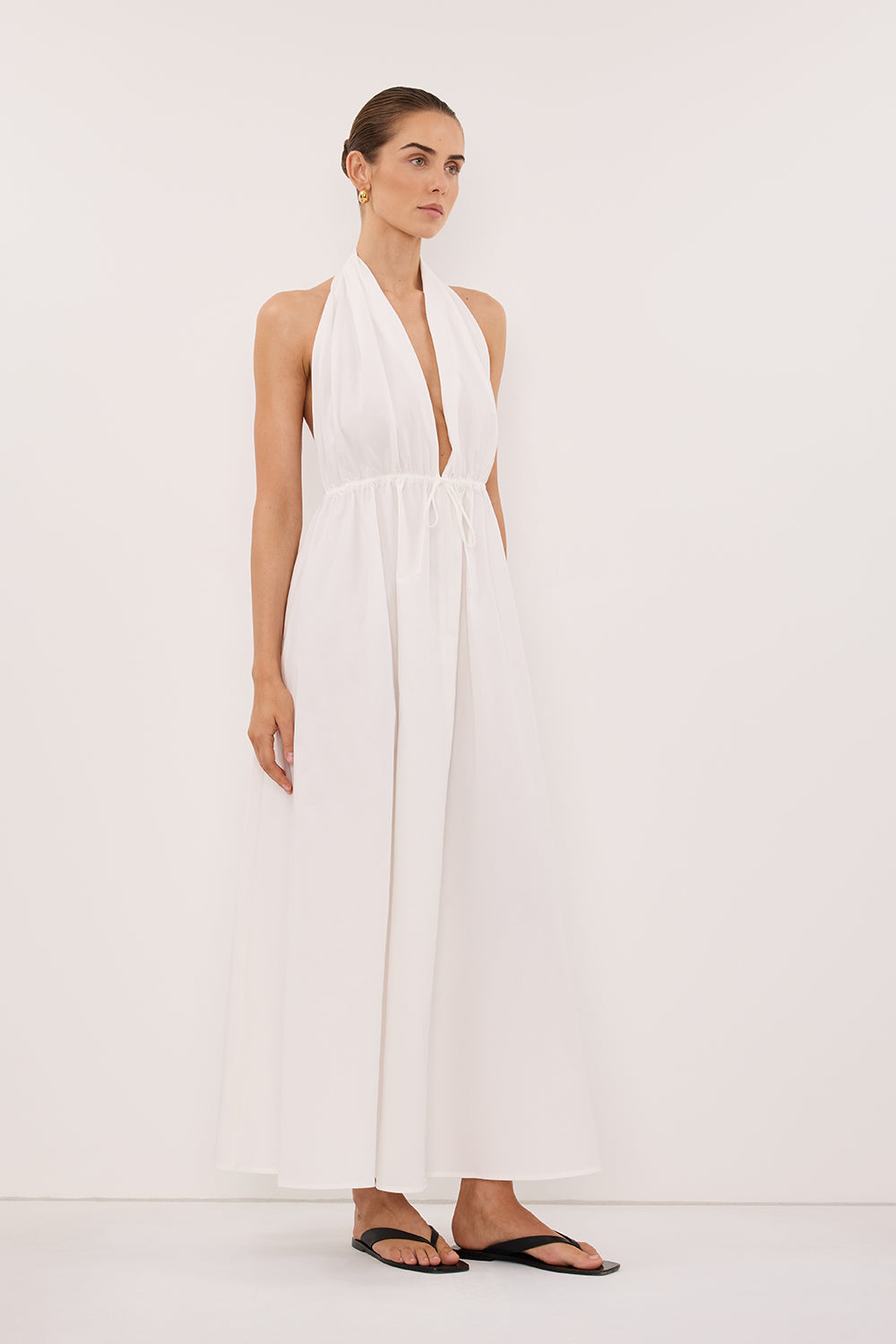 TAMMY WHITE SLEEVELESS COTTON MIDI DRESS