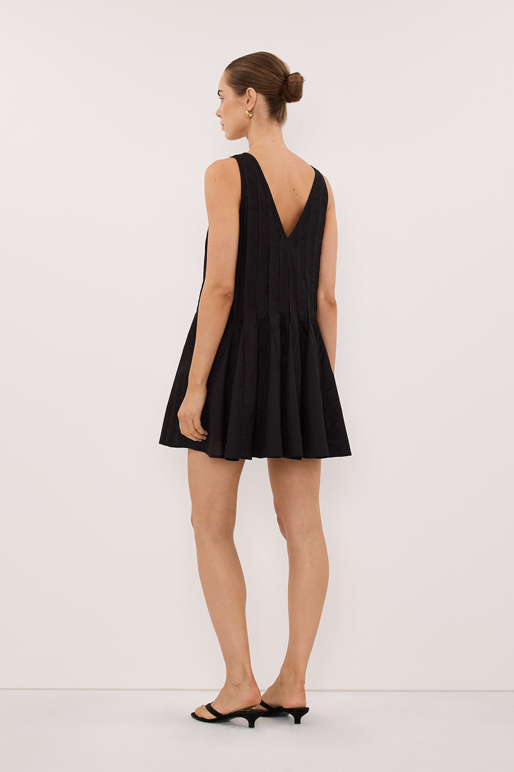 PIXIE BLACK LINEN MINI GODET DRESS