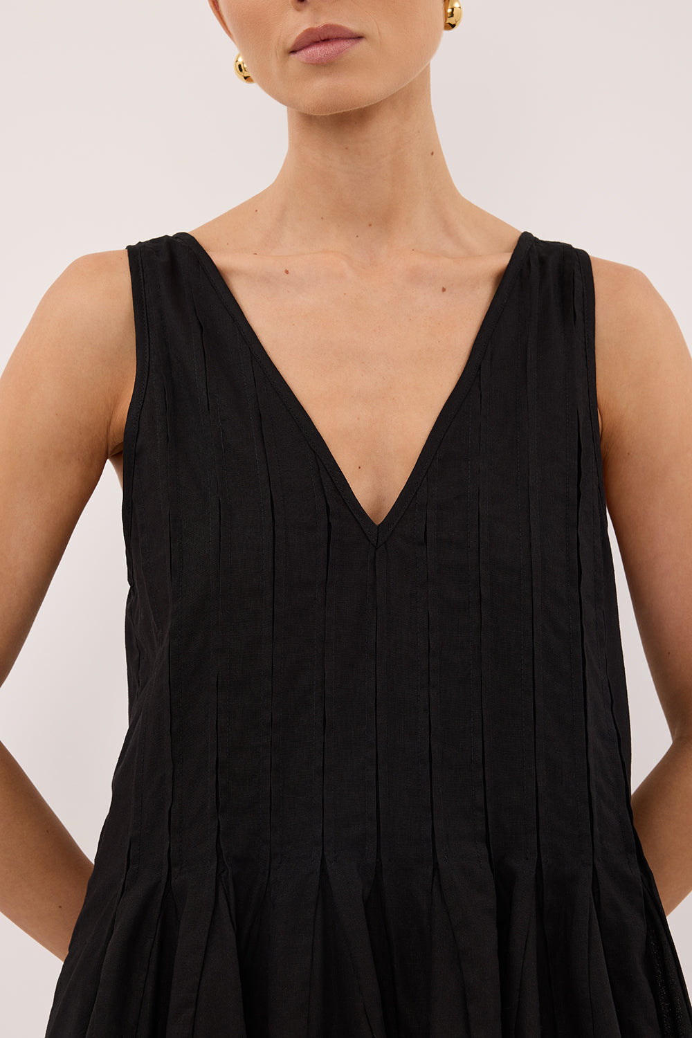 PIXIE BLACK LINEN MINI GODET DRESS