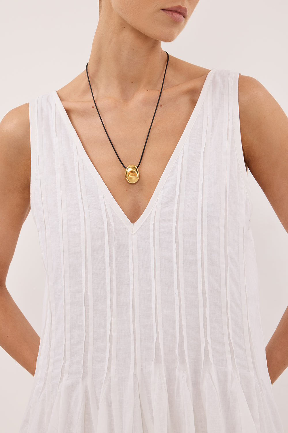 PIXIE WHITE LINEN MINI GODET DRESS