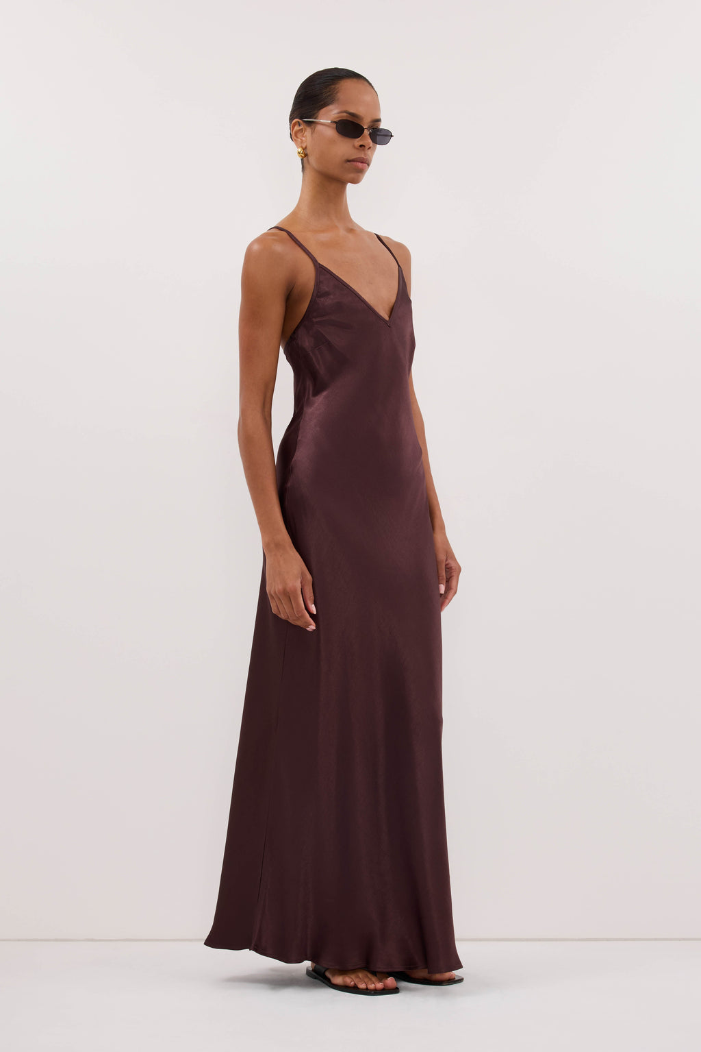 JOEY PLUM CHOC SATIN MAXI DRESS