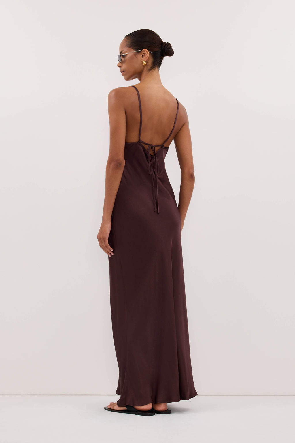 JOEY PLUM CHOC SATIN MAXI DRESS