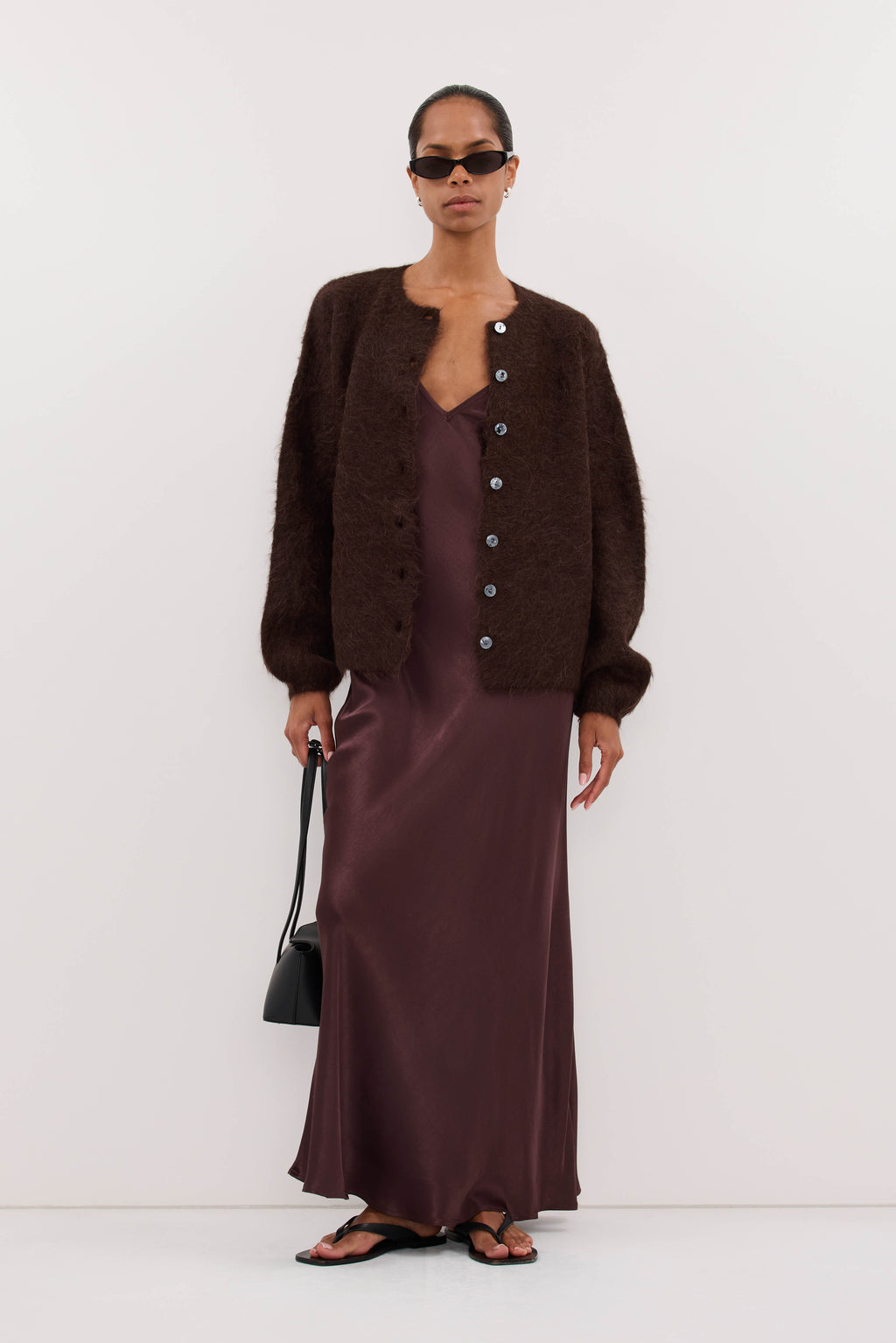 JOEY PLUM CHOC SATIN MAXI DRESS