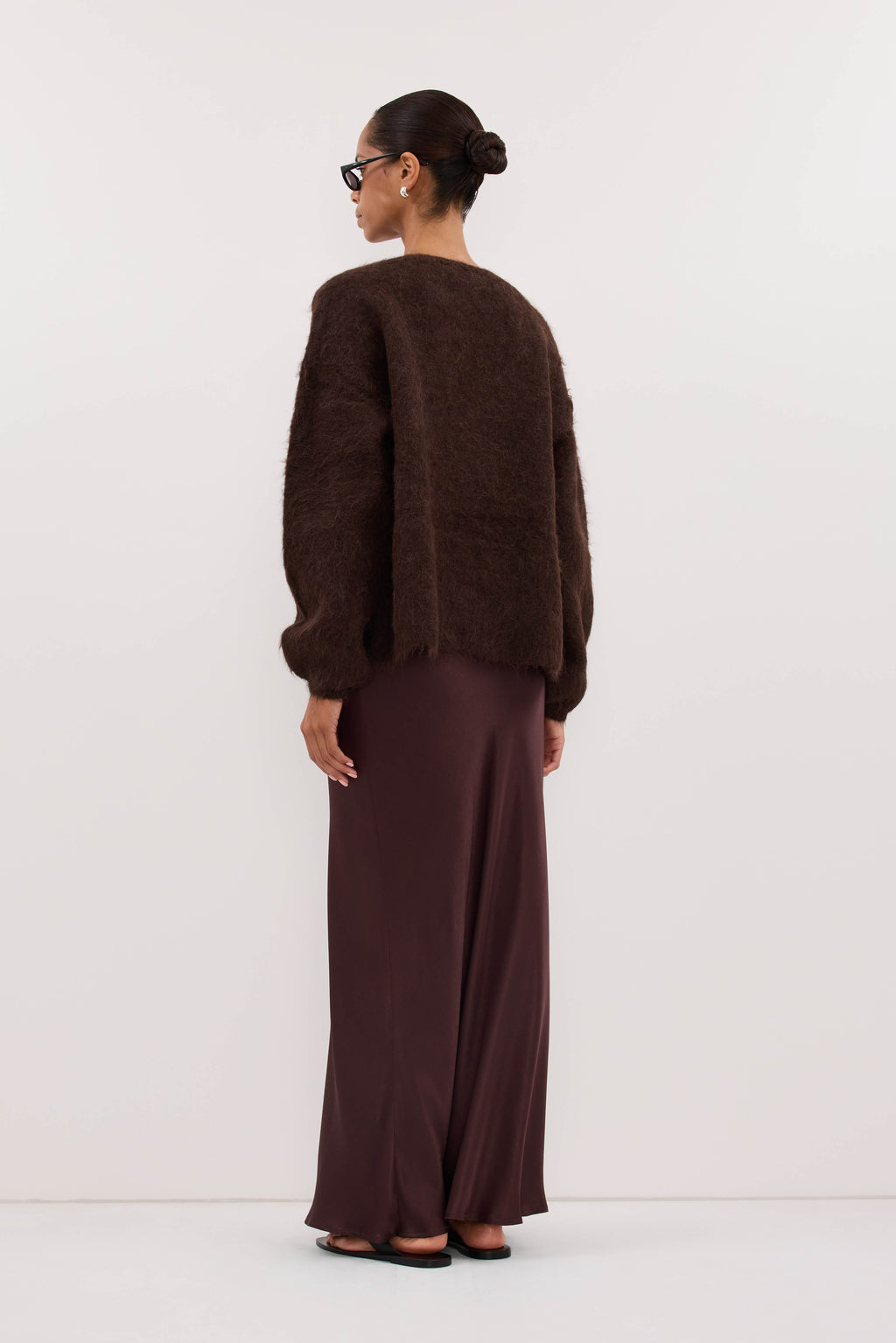 JOEY PLUM CHOC SATIN MAXI DRESS