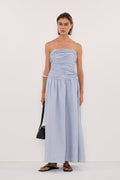 AUBRIELLA DUSTY BLUE LINEN MIDI DRESS