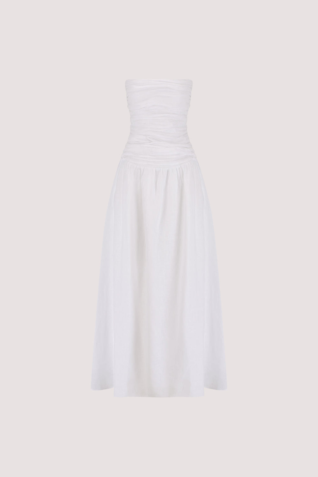 AUBRIELLA WHITE LINEN MIDI DRESS