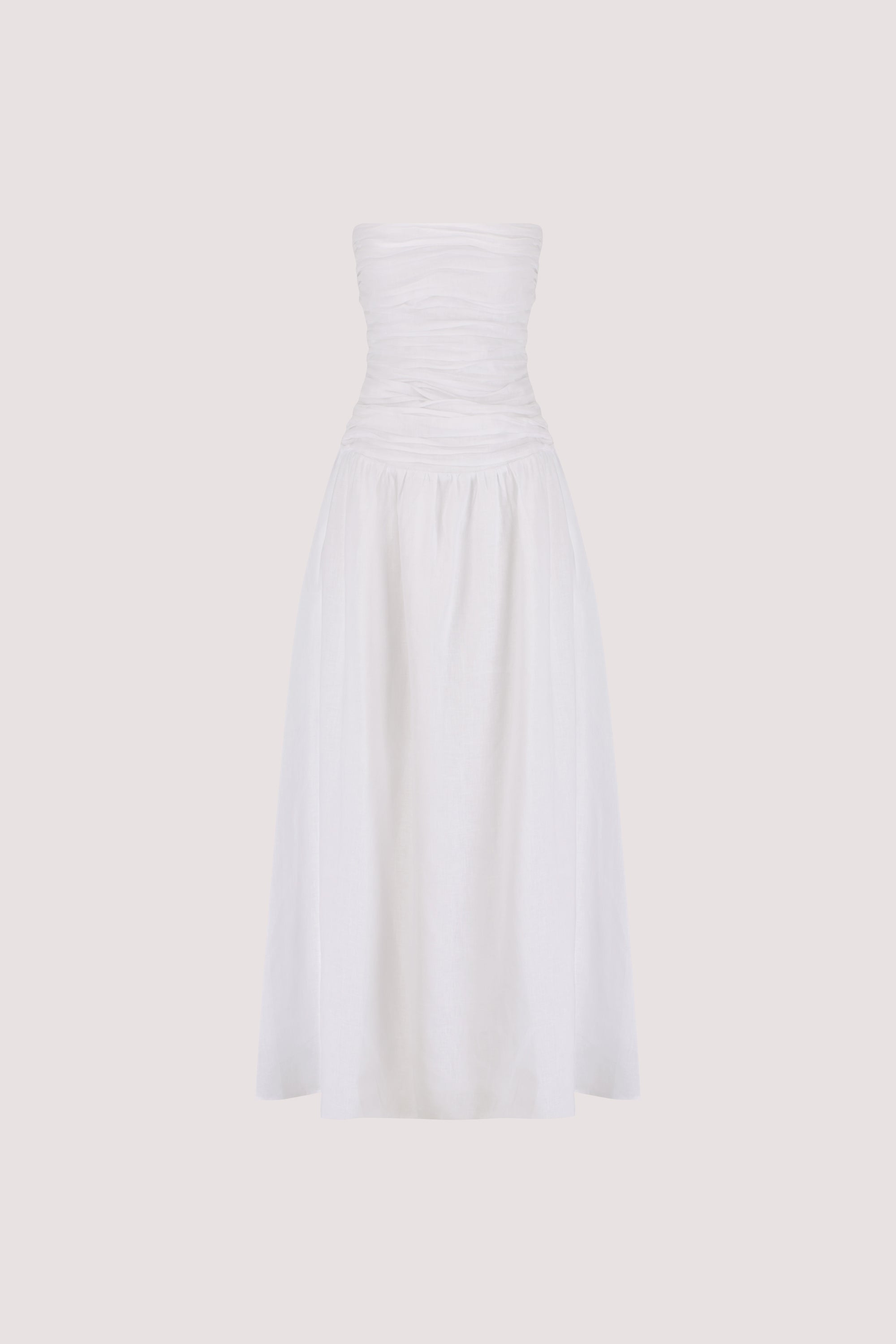 AUBRIELLA WHITE LINEN MIDI DRESS